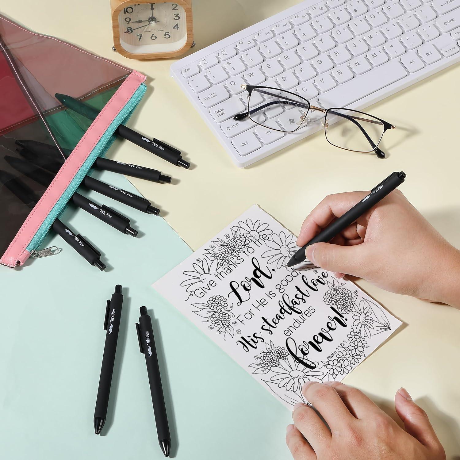 Bolígrafos de Gel Retráctiles Mr. Pen, Tinta Negra, 0.5mm, 8 Unidades