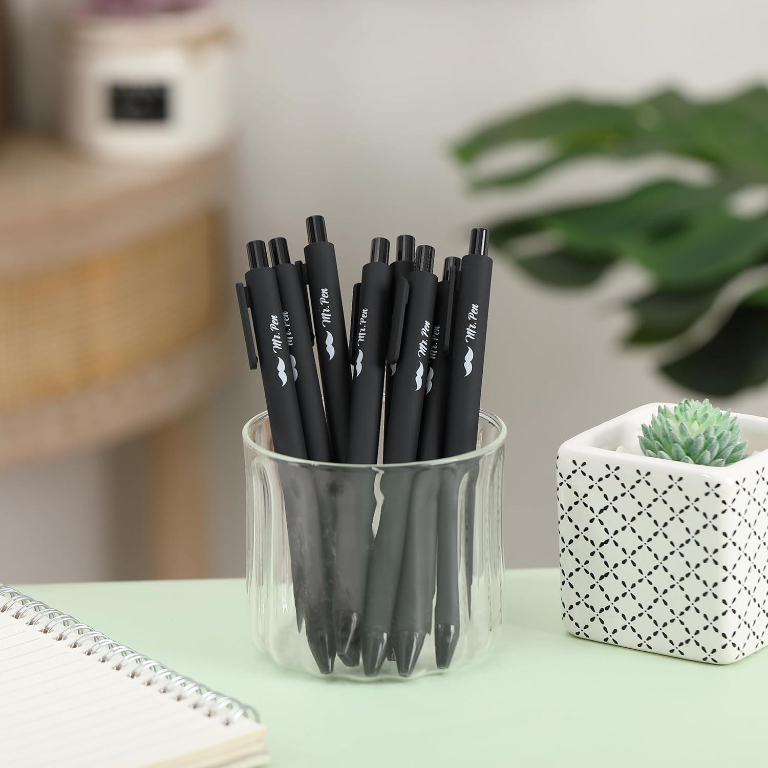 Bolígrafos de Gel Retráctiles Mr. Pen, Tinta Negra, 0.5mm, 8 Unidades