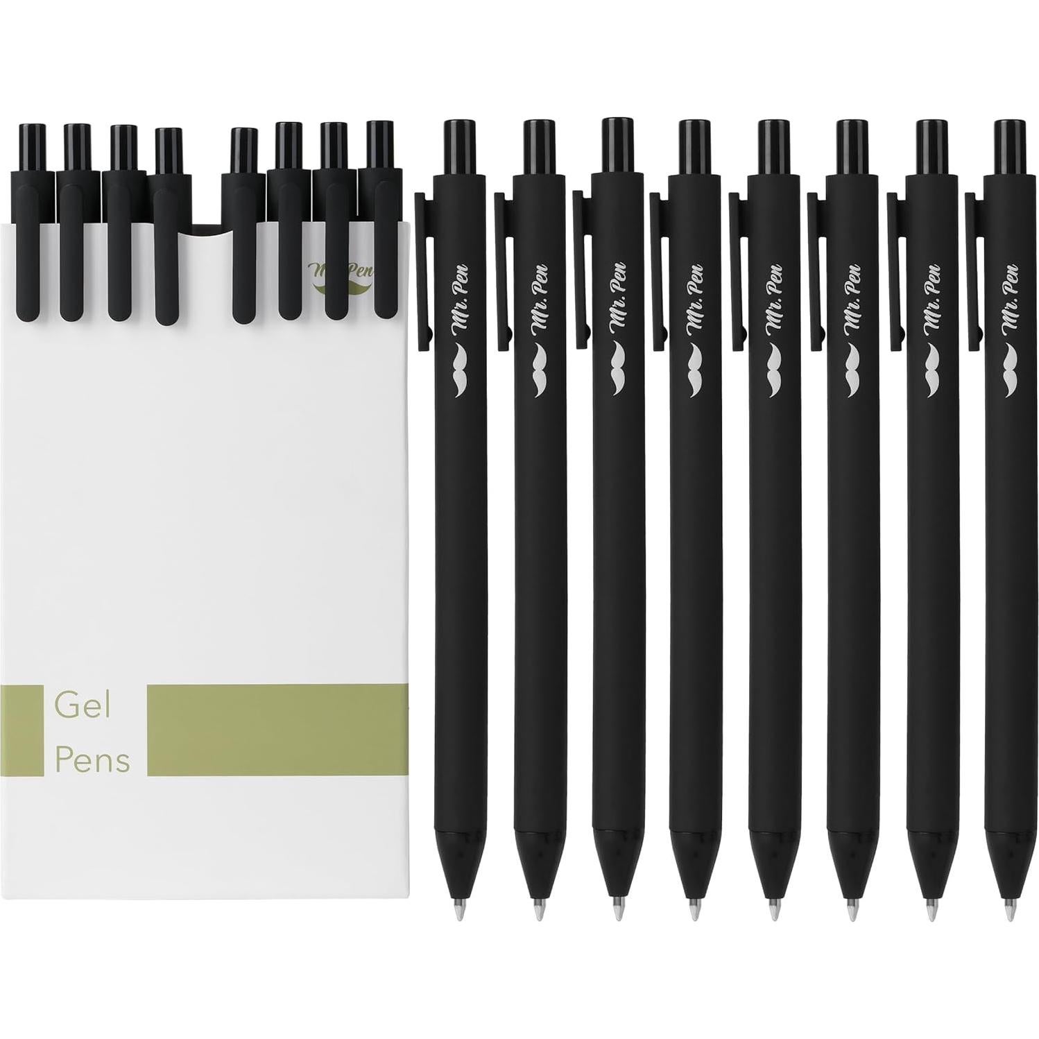 Bolígrafos de Gel Retráctiles Mr. Pen, Tinta Negra, 0.5mm, 8 Unidades