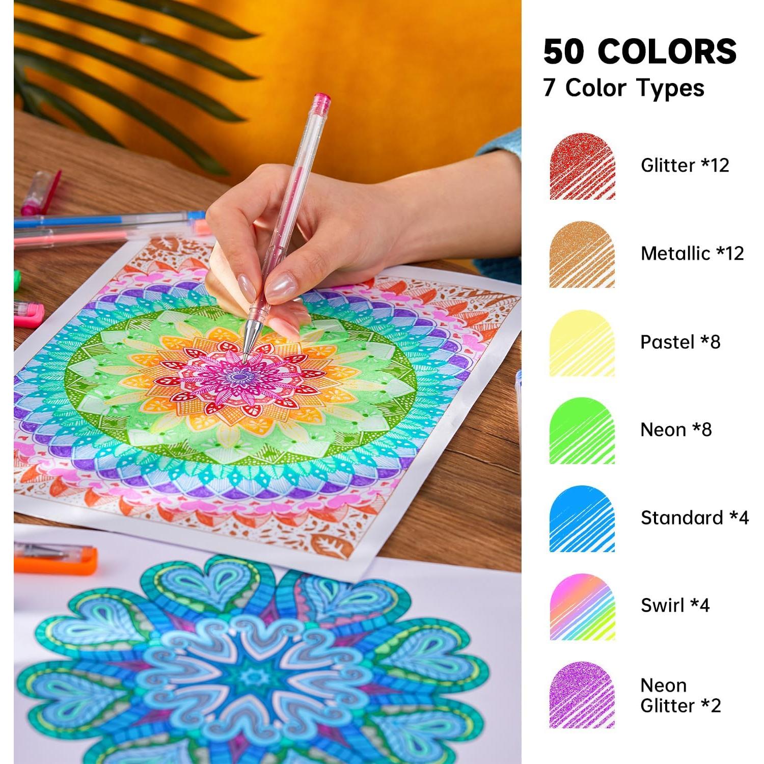 Set de 100 bolígrafos de gel Lineon con 50 colores y recargas