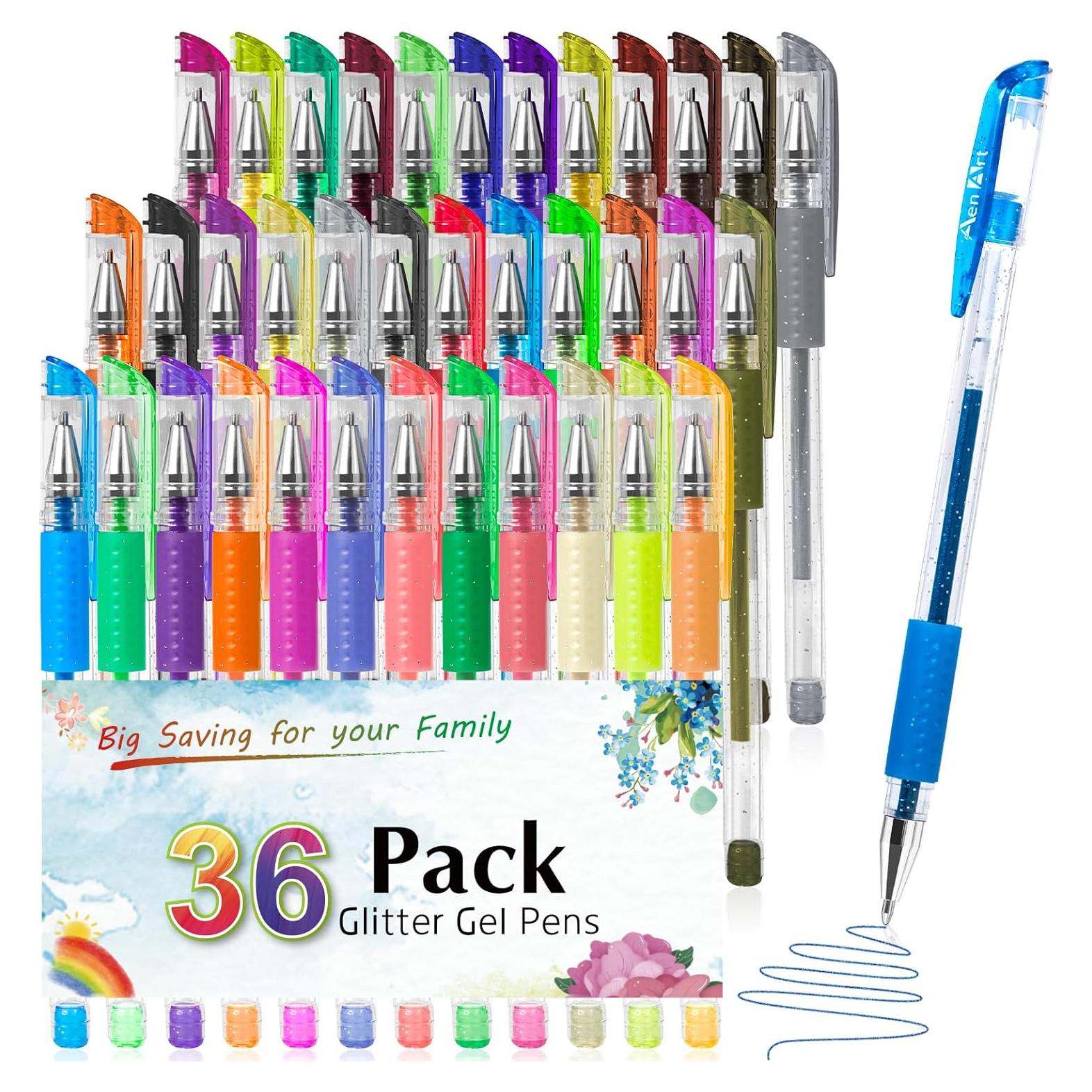 Set de 36 Bolígrafos de Gel Brillante Aen Art para Colorear