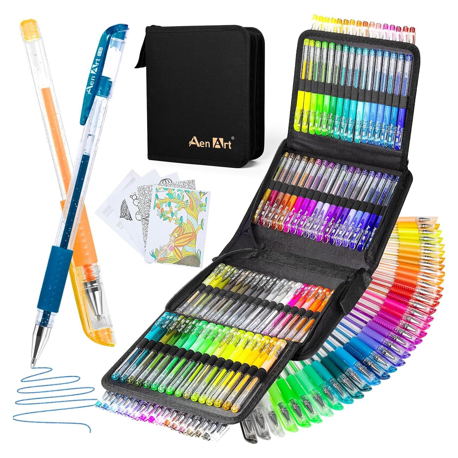 Set de 100 Bolígrafos de Gel Brillantes Aen Art con Estuche