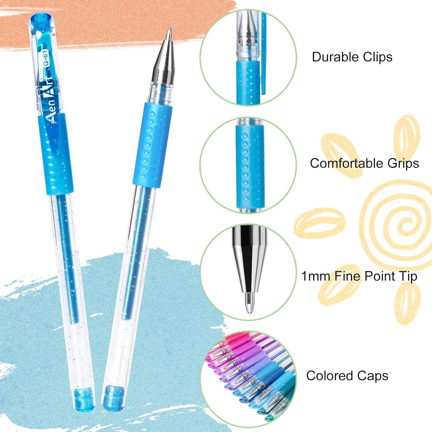 Set de 100 Bolígrafos de Gel Brillantes Aen Art con Estuche