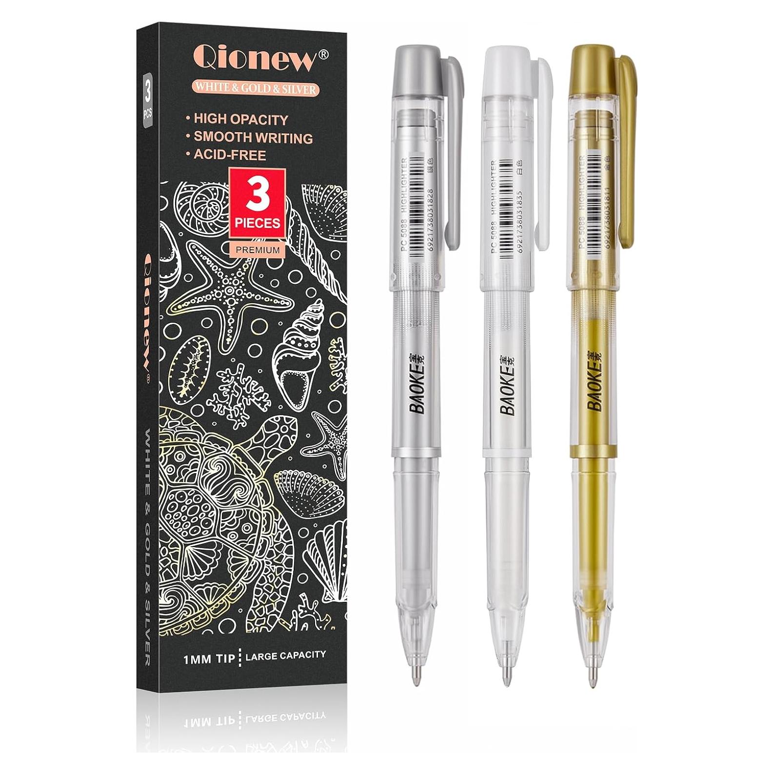 Juego de bolígrafos de gel Qionew 3 colores 1mm para papel oscuro