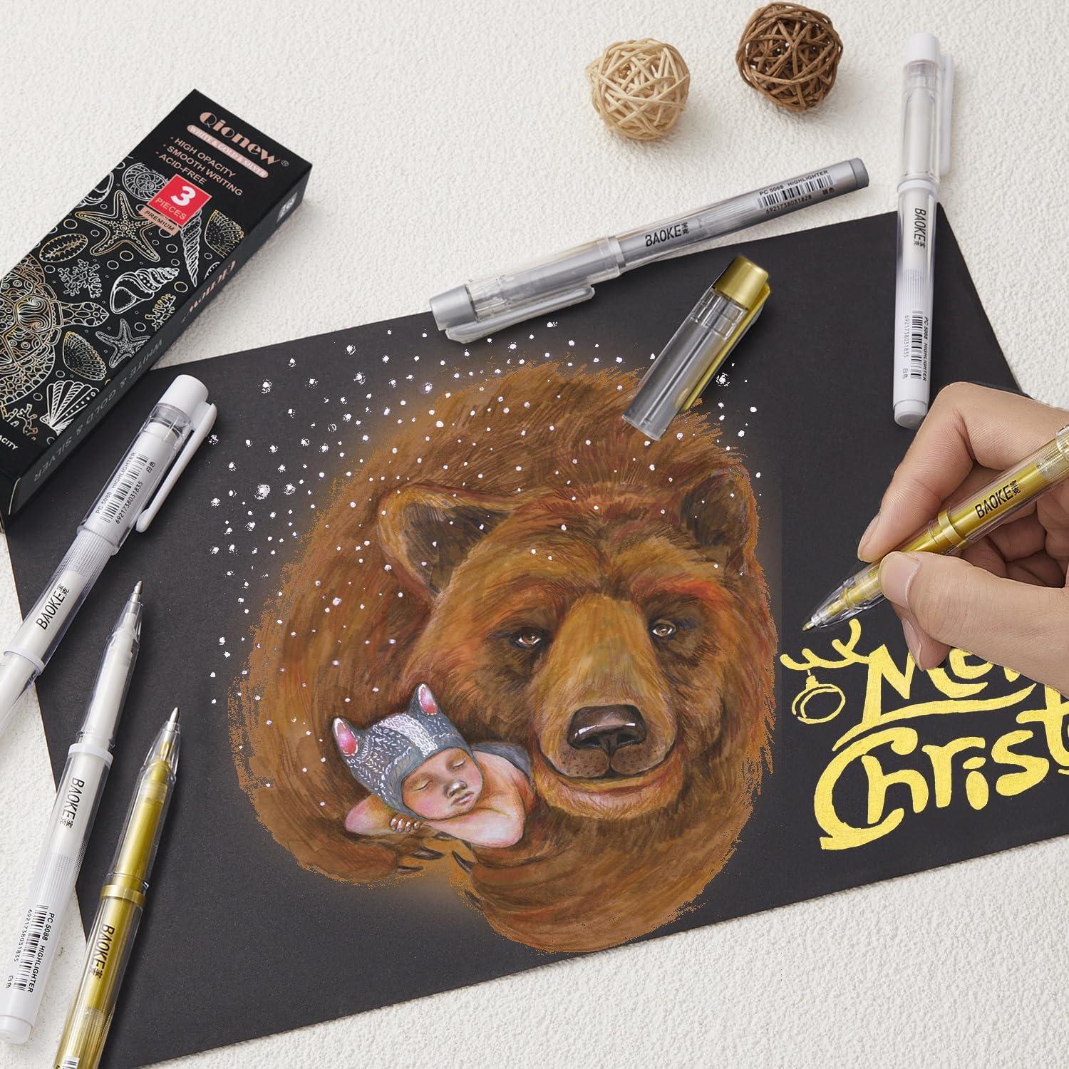 Juego de bolígrafos de gel Qionew 3 colores 1mm para papel oscuro