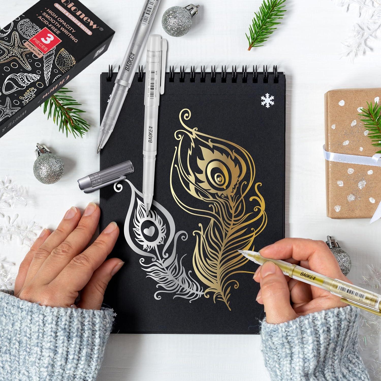 Juego de bolígrafos de gel Qionew 3 colores 1mm para papel oscuro