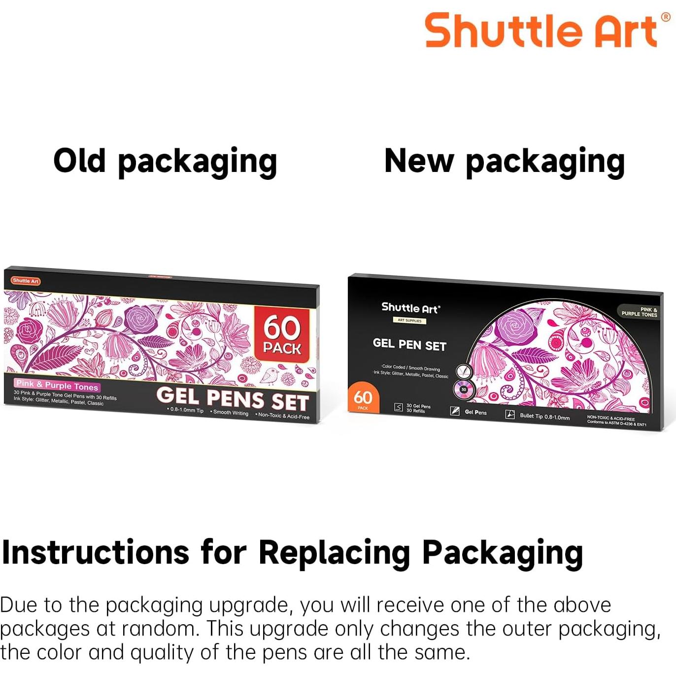 Bolígrafos de Gel Shuttle Art 60 Piezas Rosa Púrpura 1.0mm