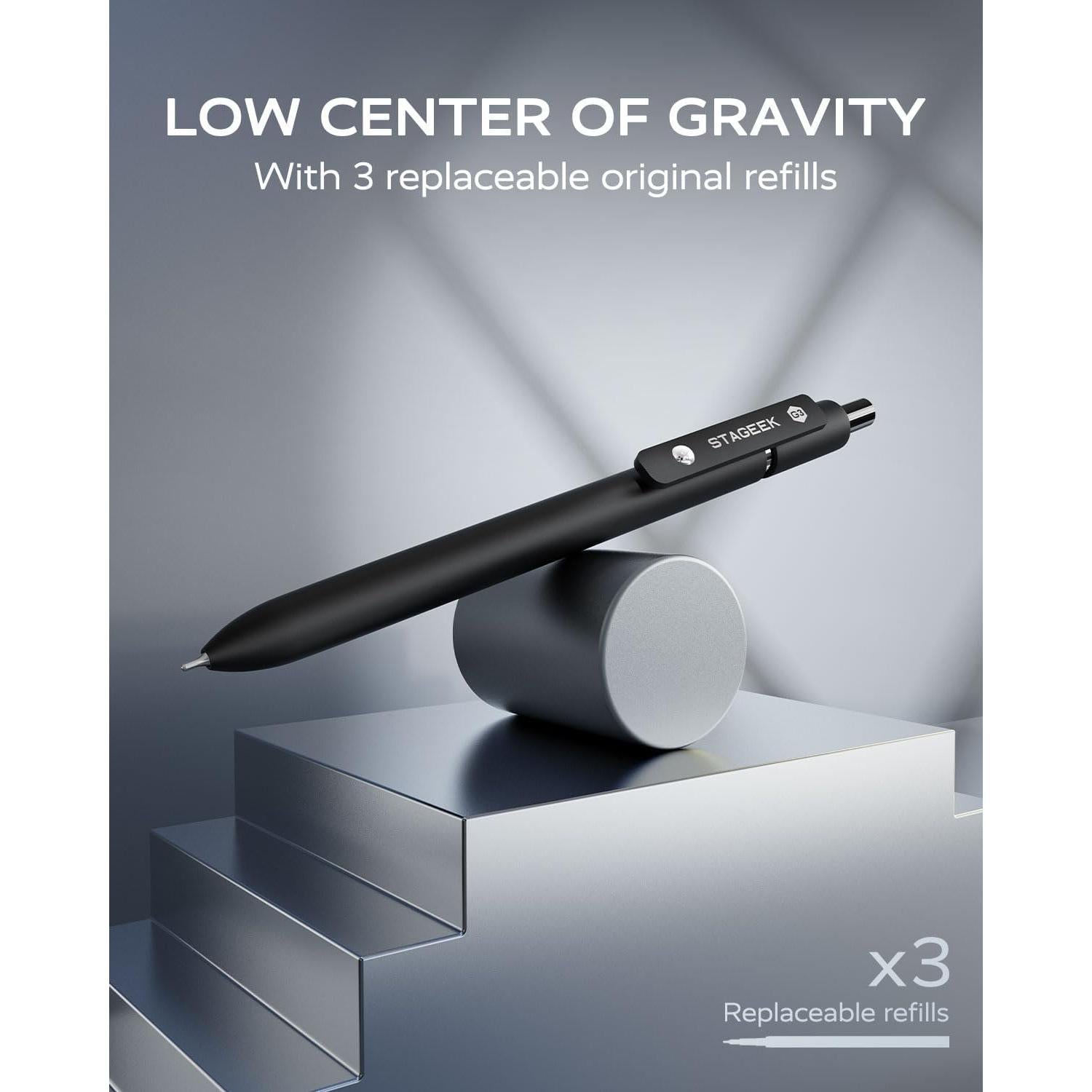 Bolígrafos de Gel STAGEEK 0.7mm Negros 6 Piezas con Recargas