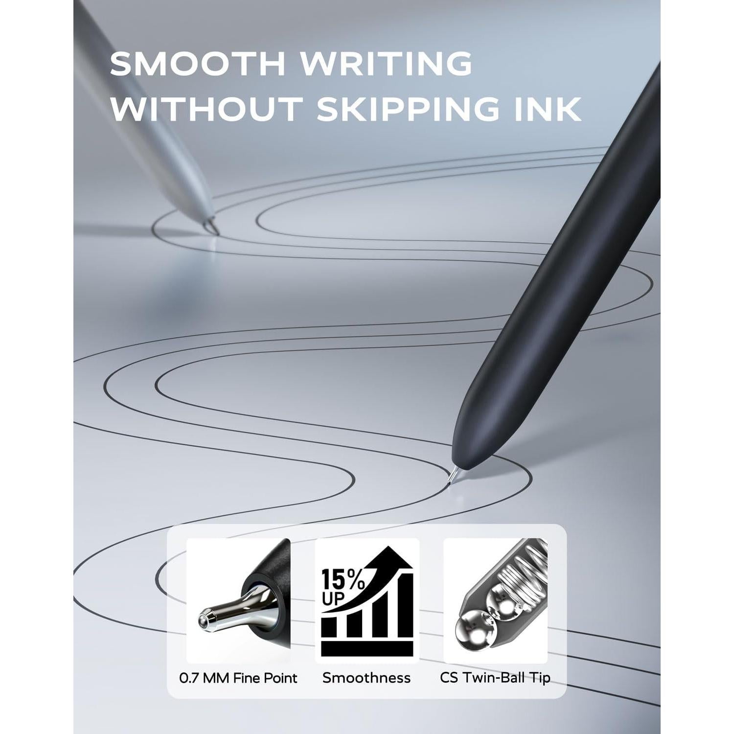 Bolígrafos de Gel STAGEEK 0.7mm Negros 6 Piezas con Recargas