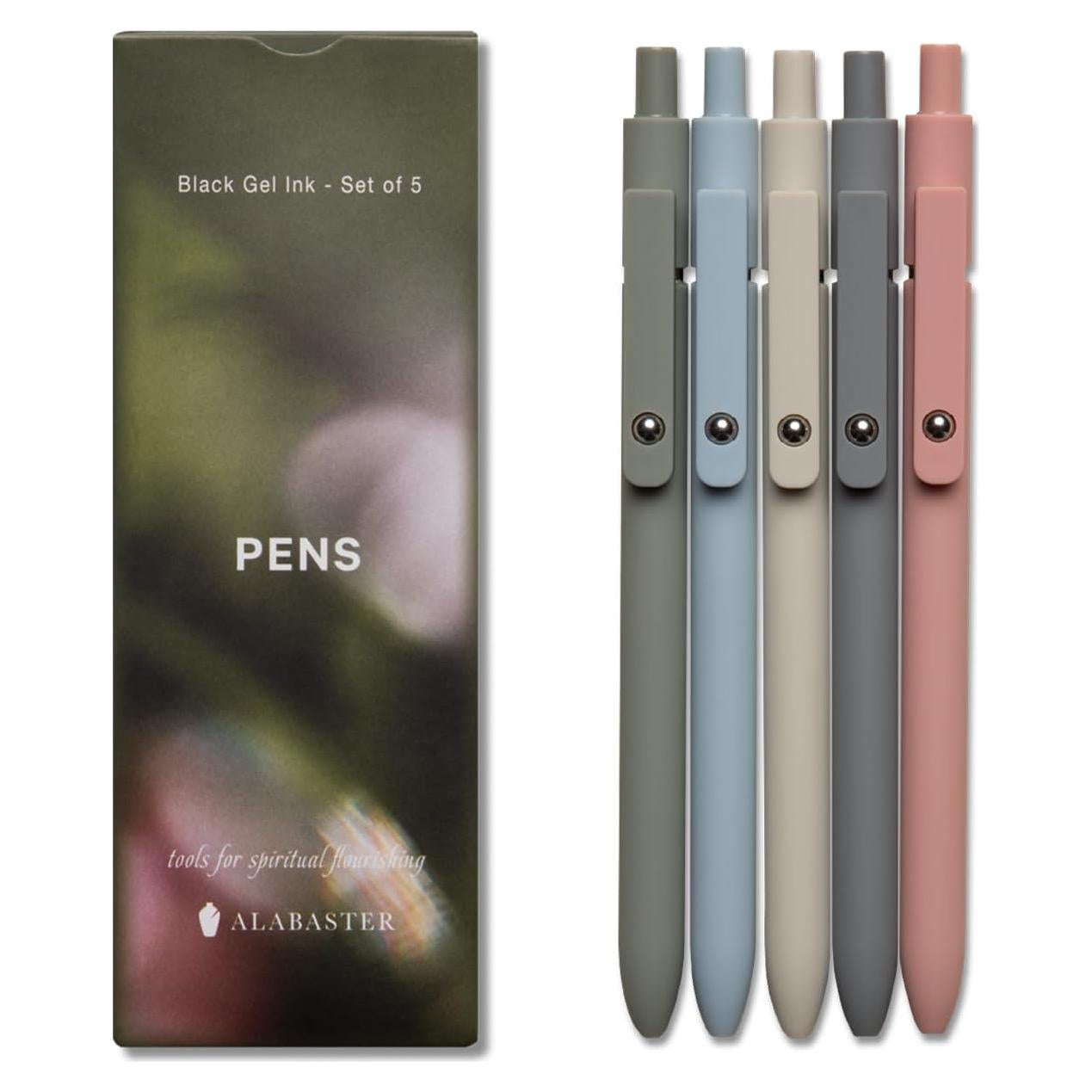 Bolígrafos Pastel Alabaster Co. - Tinta Negra Suave, 5 Pzas