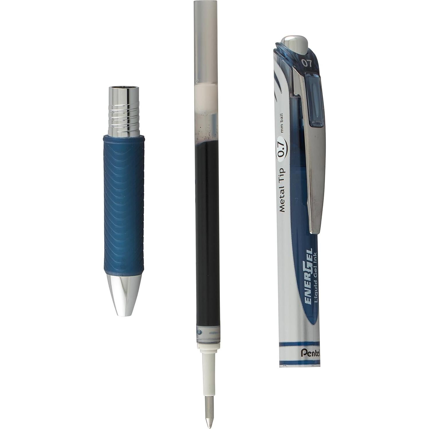 Pentel EnerGel RTX Retractable Liquid Gel Pen, (0.7mm) Metal Tip, Medium Line, Navy Blue Ink 2-Pk (BL77BP2CA)