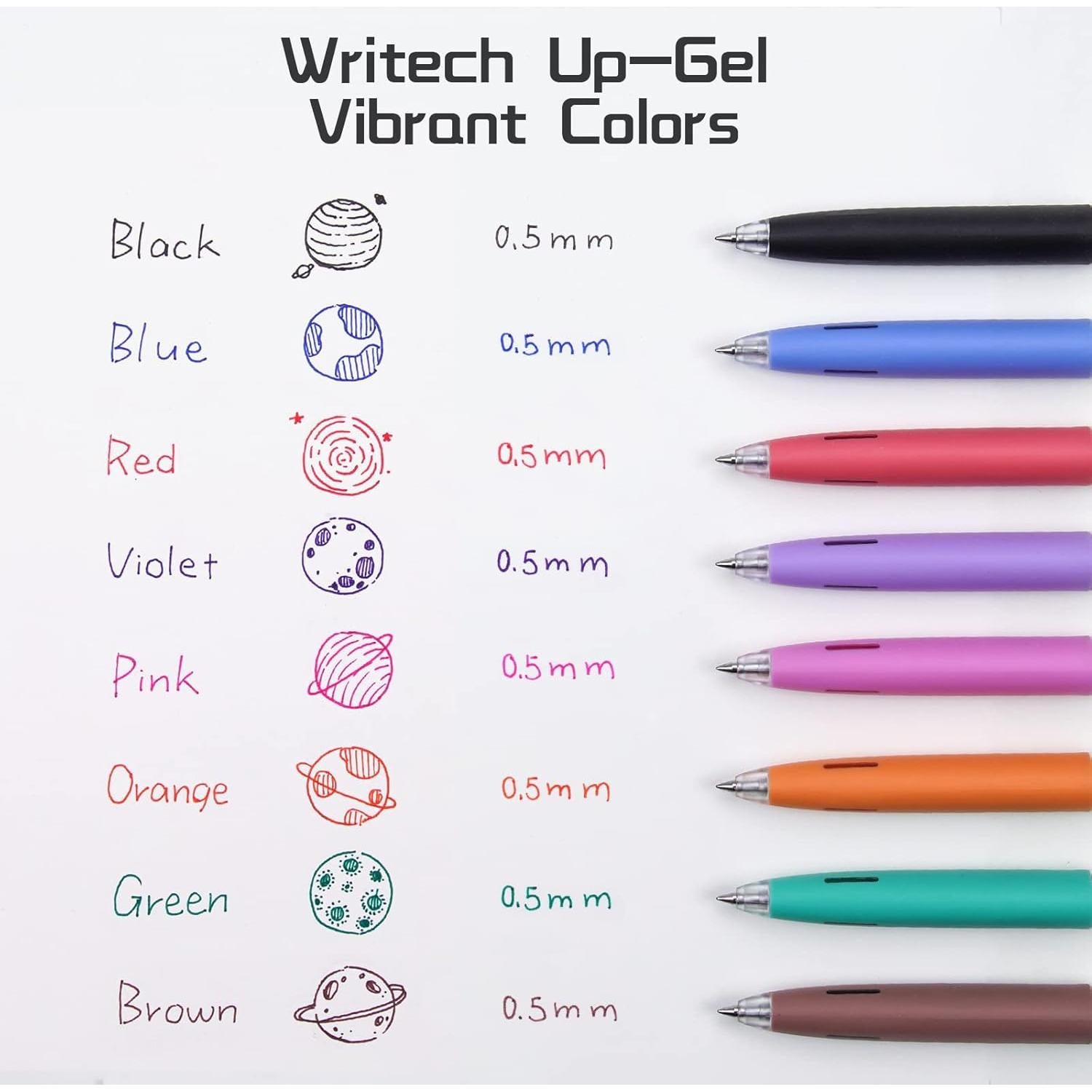 Bolígrafos de Gel Retráctiles WRITECH Multicolor 0.5mm Set 8ct