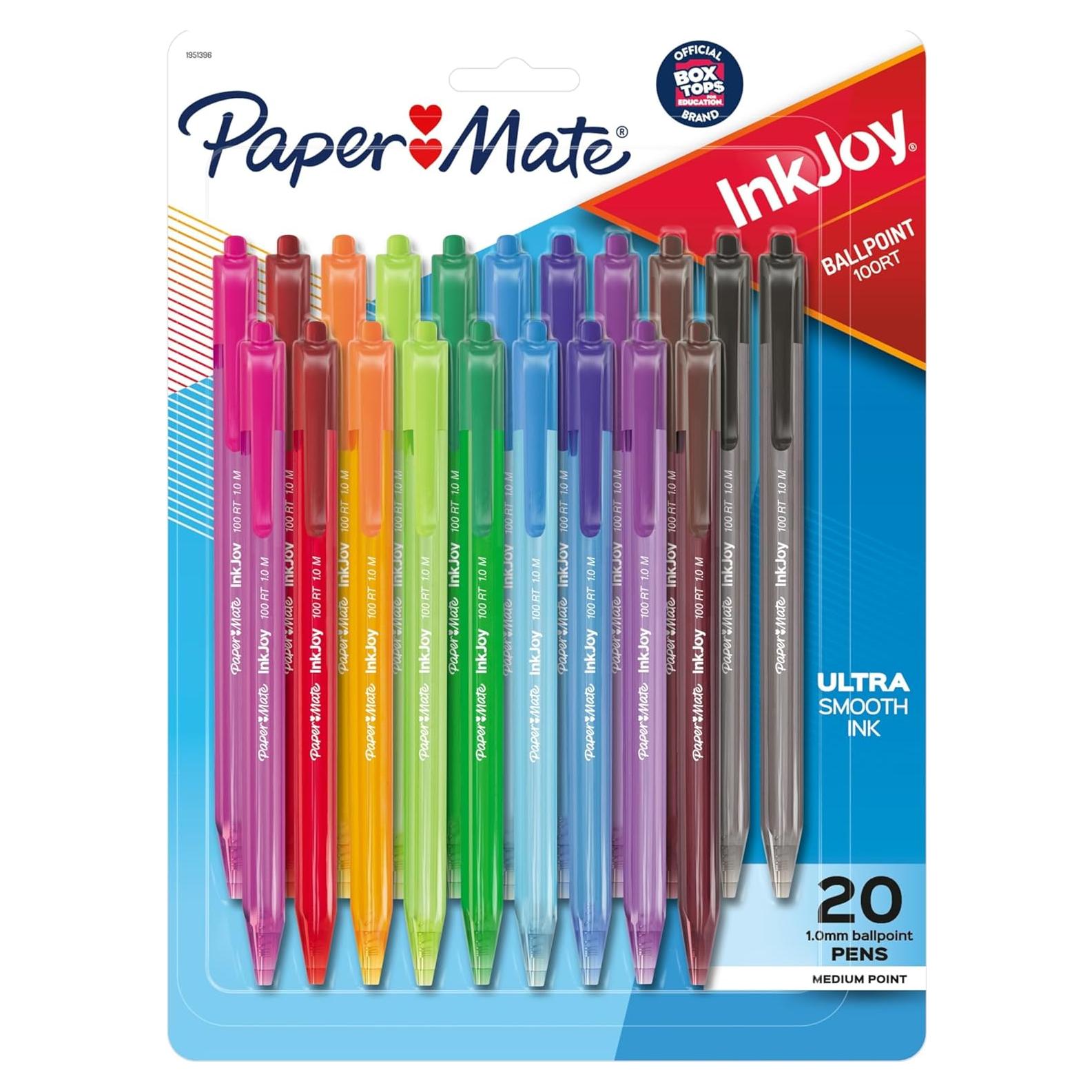 Bolígrafos retráctiles Paper Mate InkJoy 100RT, 20 colores