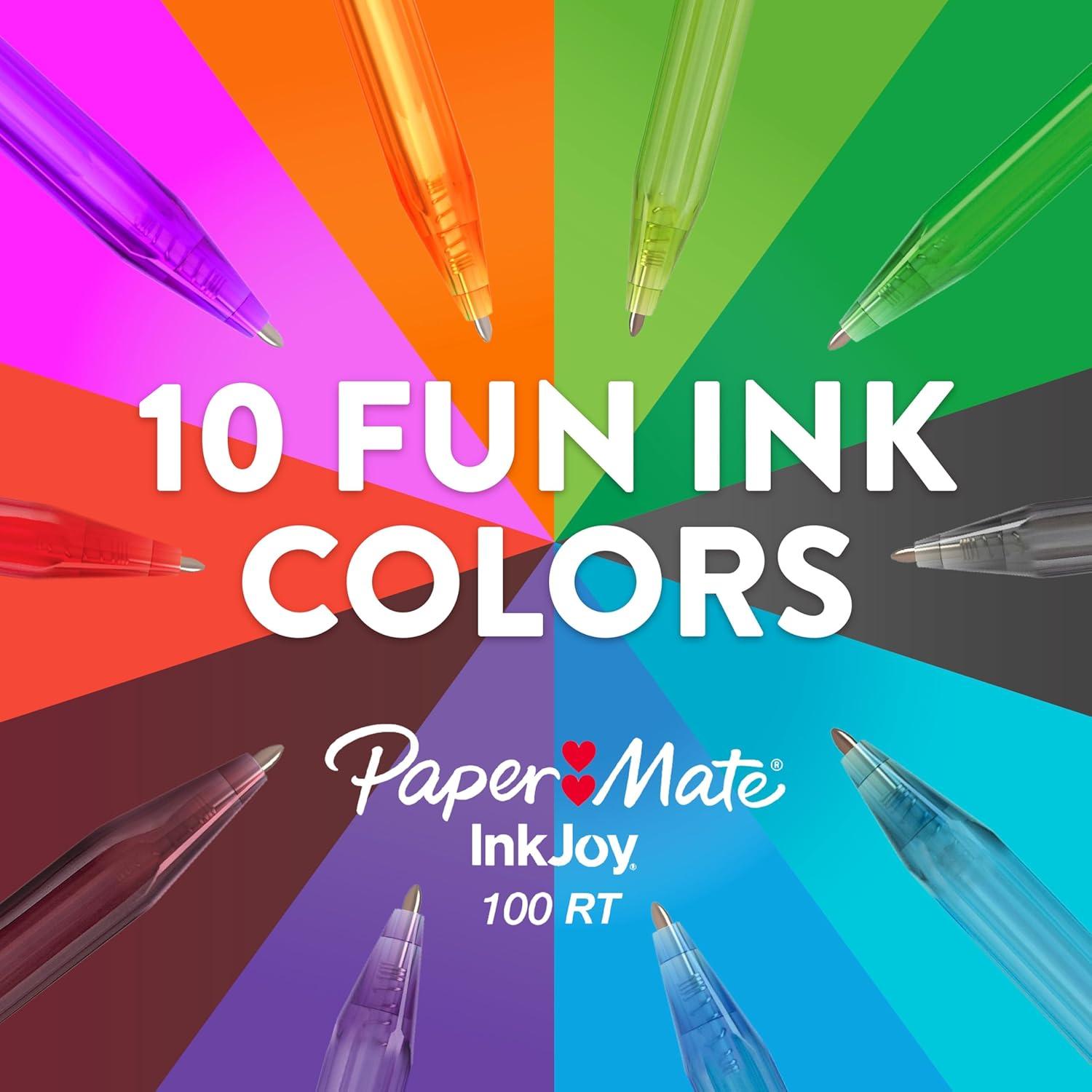 Bolígrafos retráctiles Paper Mate InkJoy 100RT, 20 colores