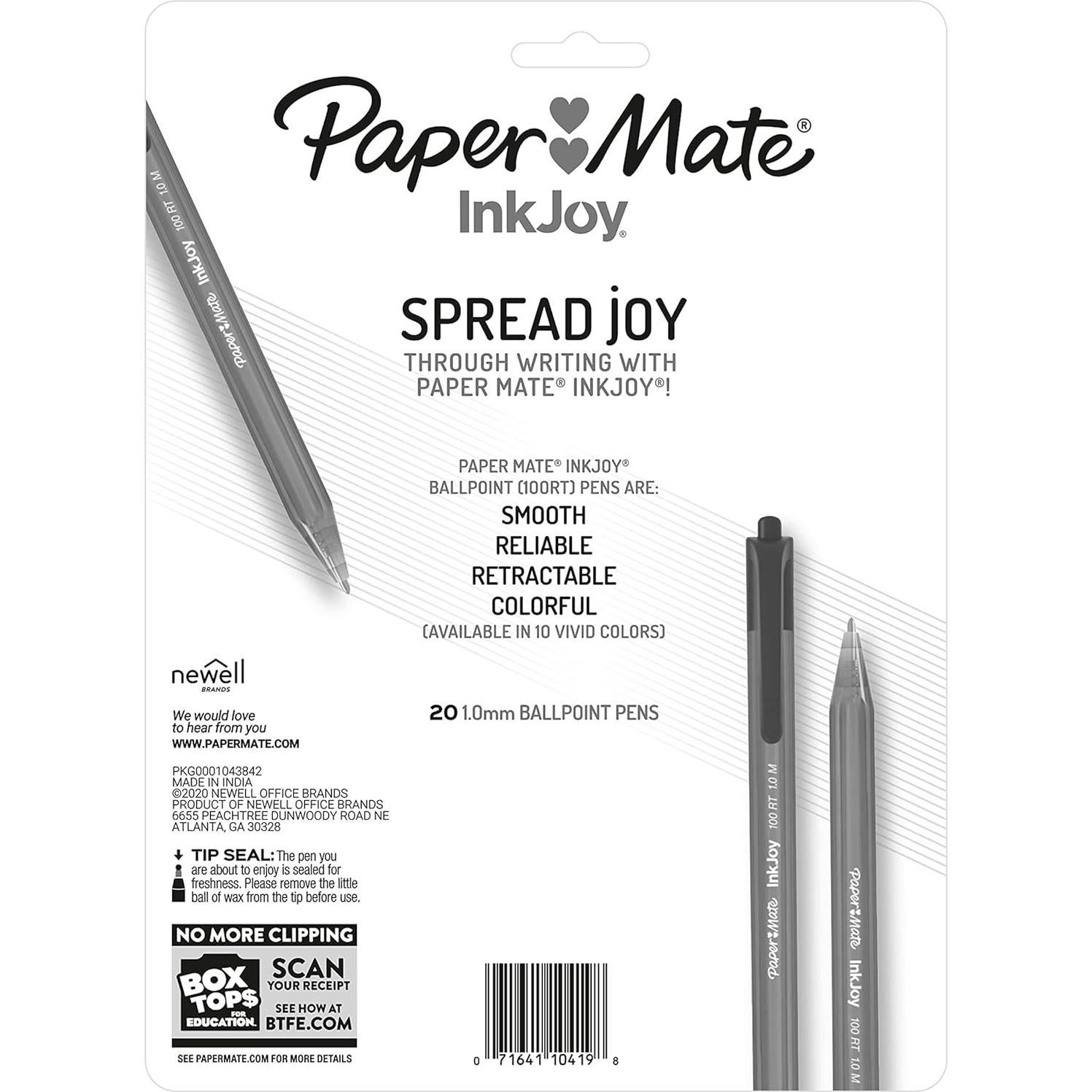 Bolígrafos retráctiles Paper Mate InkJoy 100RT, 20 colores