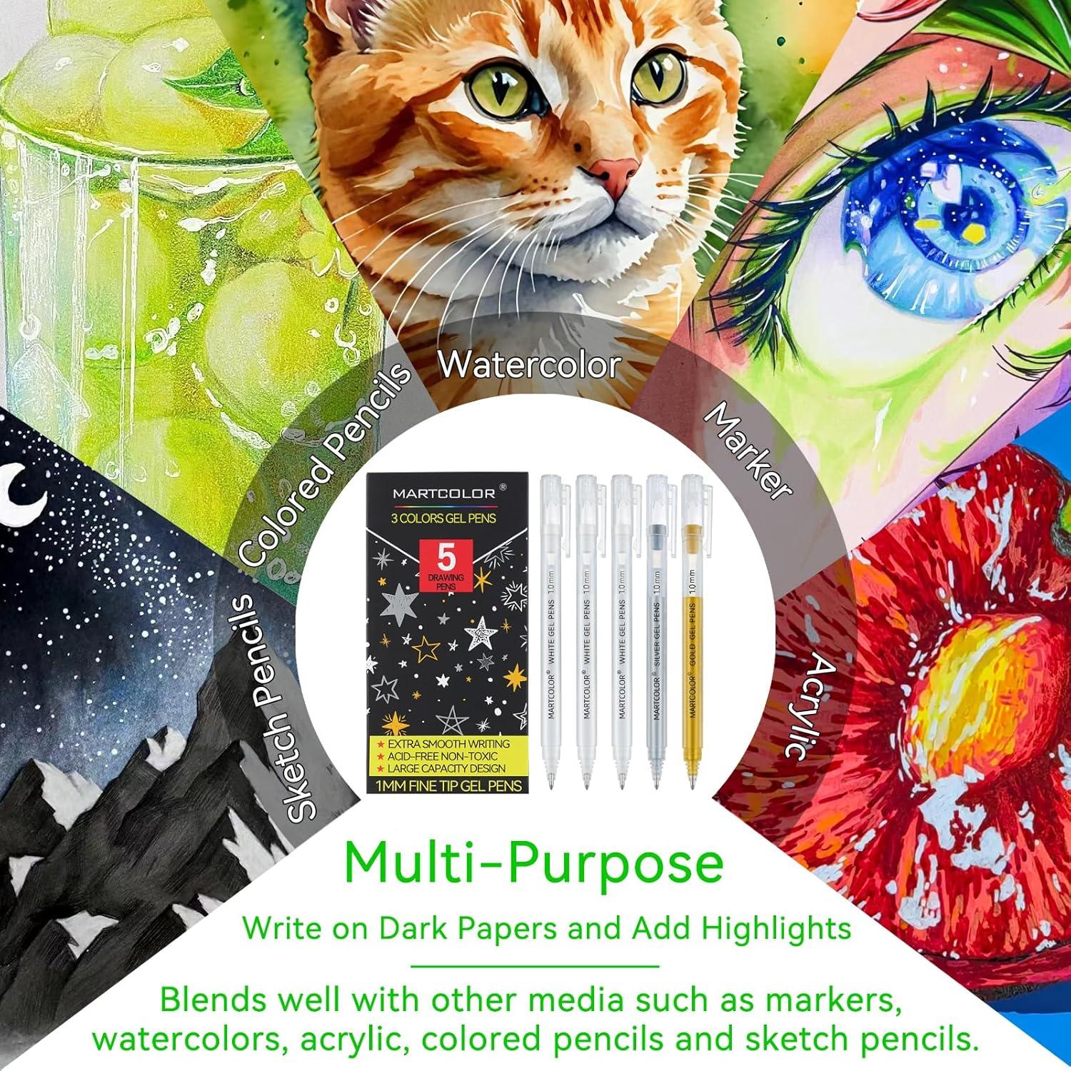 Bolígrafos de Gel MARTCOLOR Multicolor Punta Fina 1mm - Paquete de 5