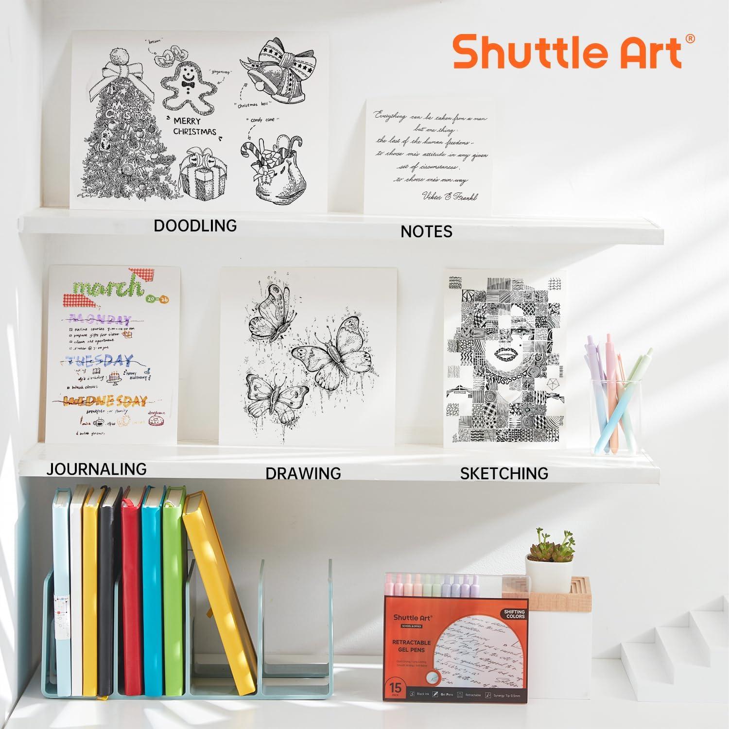 Bolígrafos de Gel Retráctiles Shuttle Art 15 Piezas Tinta Negra 0.5mm