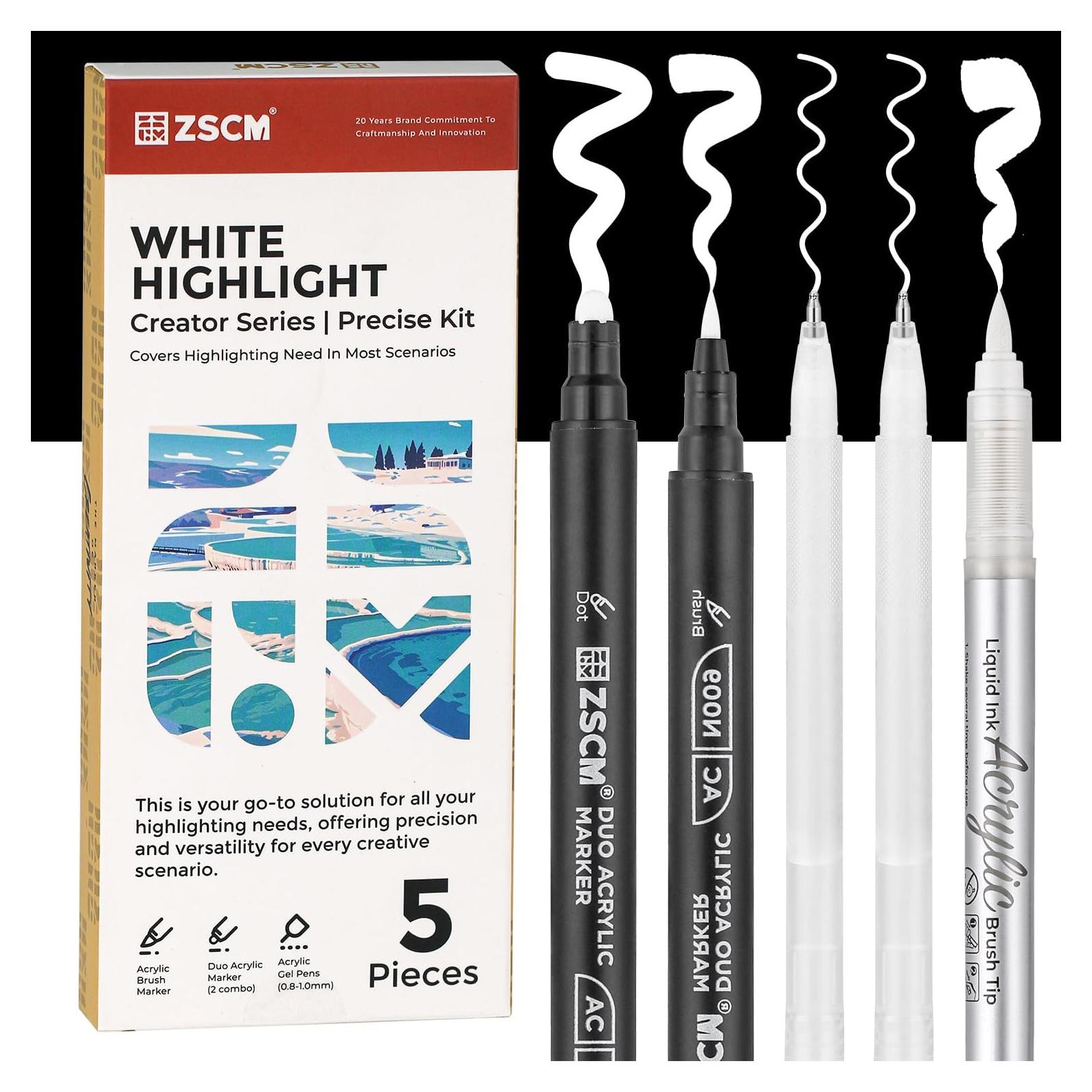 Set de 5 Bolígrafos de Tinta Acrílica Blanca ZSCM - Punta Fina