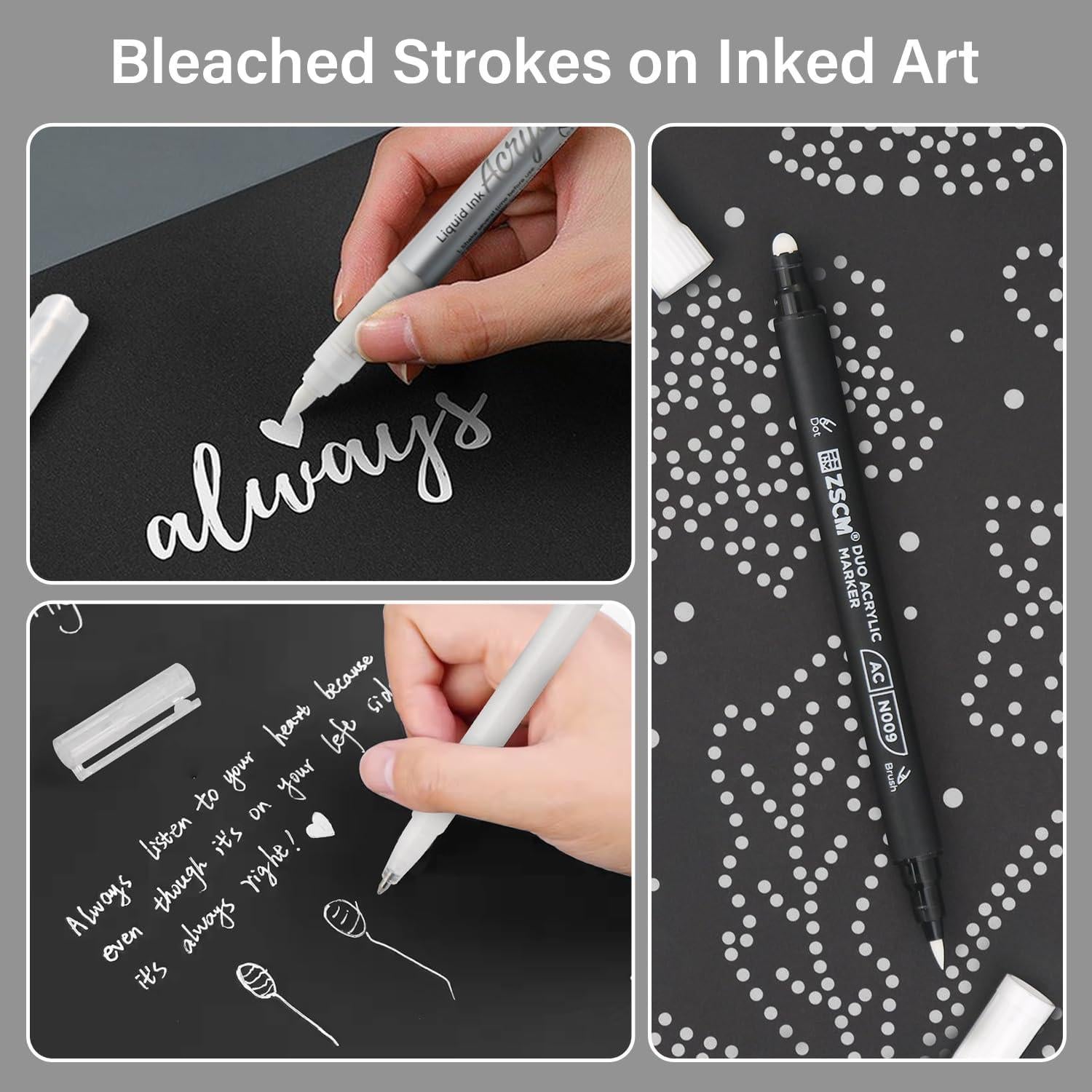 Set de 5 Bolígrafos de Tinta Acrílica Blanca ZSCM - Punta Fina