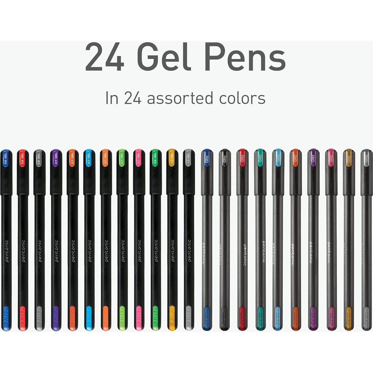 Bolígrafos de Gel Pentonic 24 Colores, Punta Fina y Media