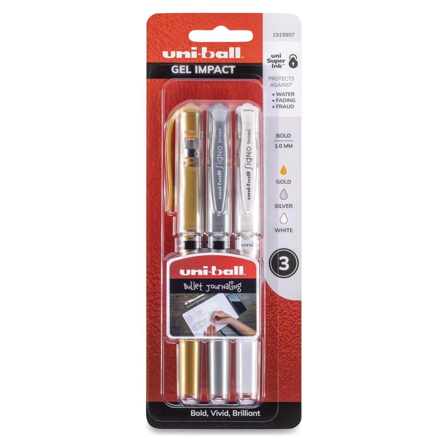 Bolígrafo de Gel Uniball Impact Bold 1mm Multicolor 3 Unidades