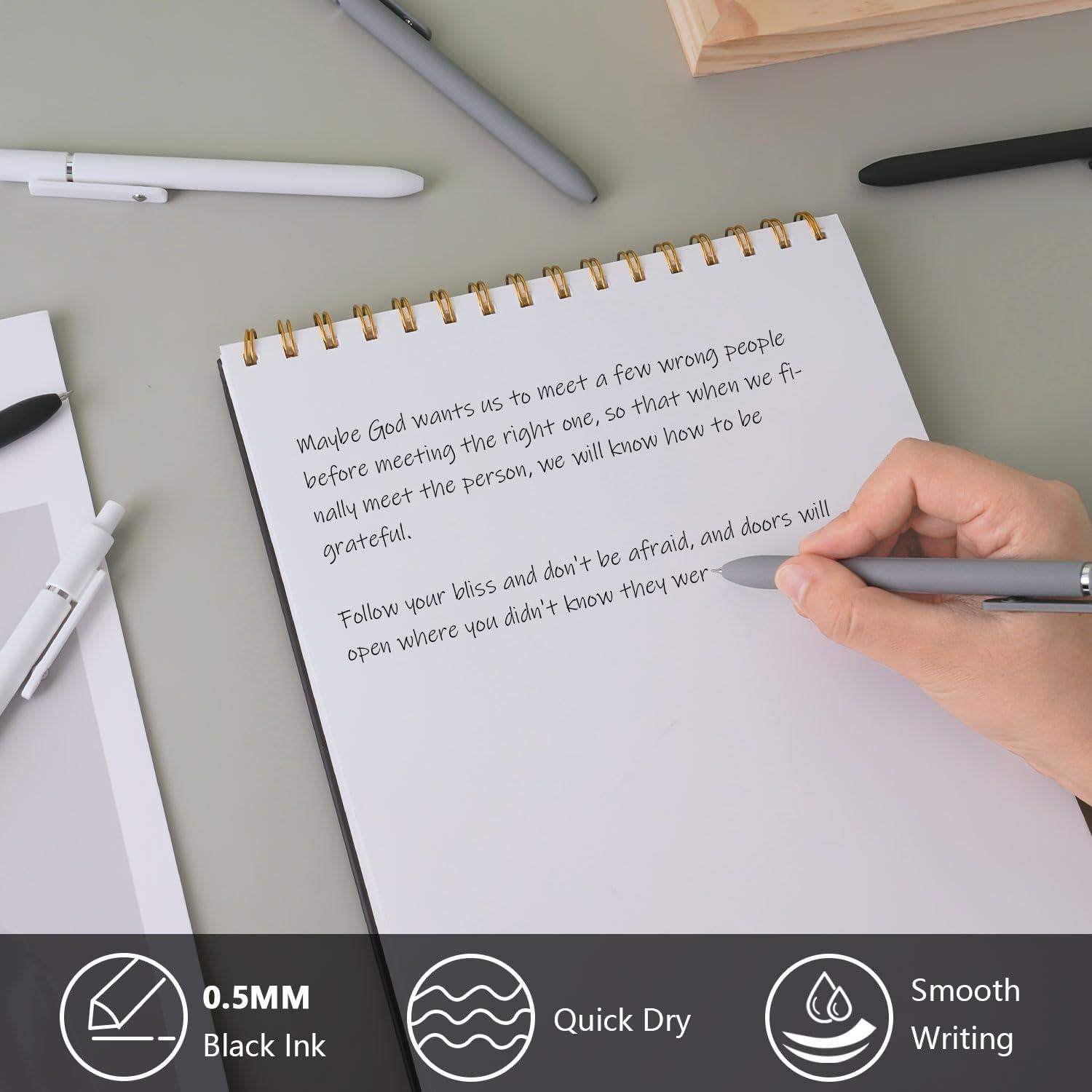 Bolígrafos de Gel FIOVER 0.5mm 6Pcs Tinta Negra Suave