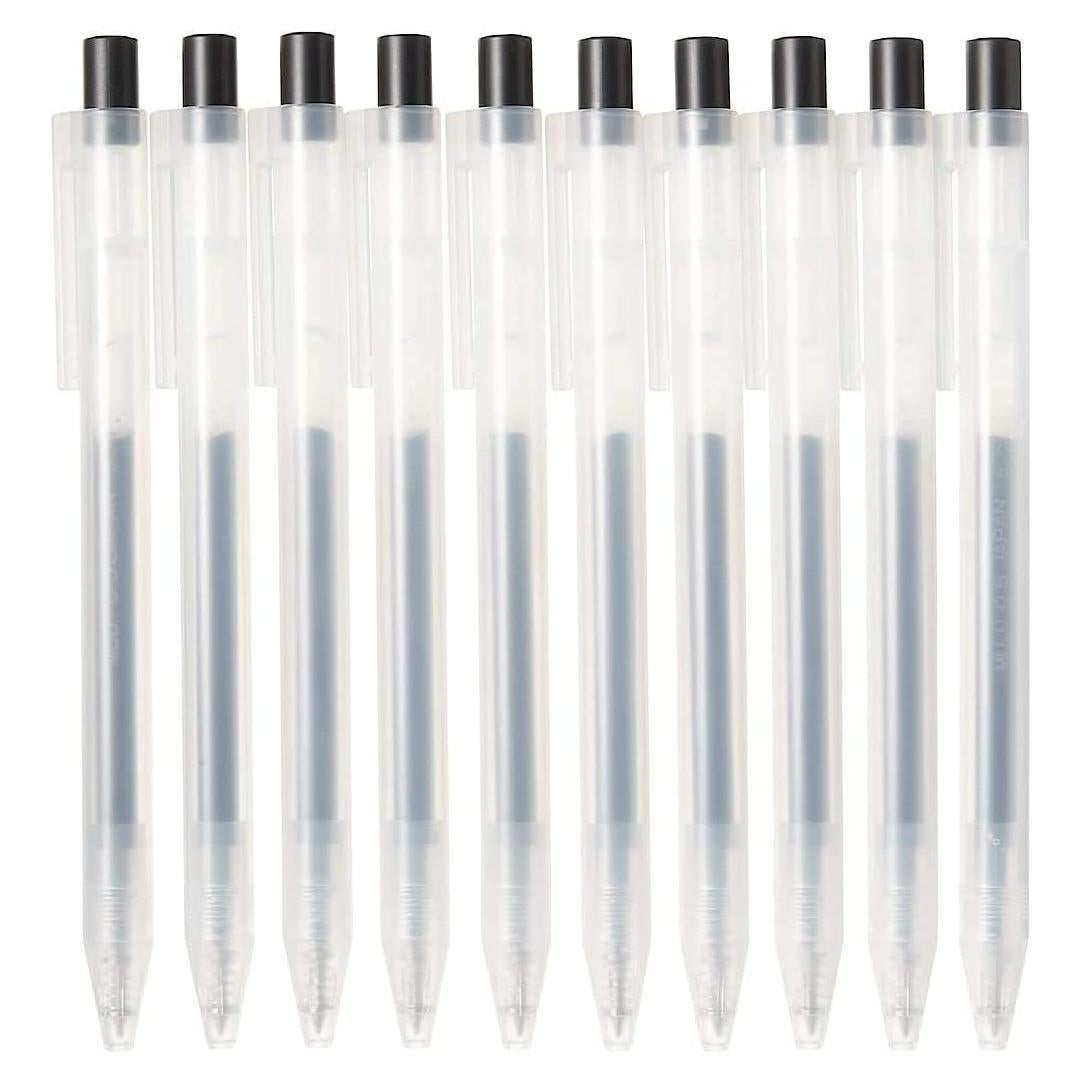 Conjunto de 10 bolígrafos de gel Muji retráctiles 0.5 mm negro