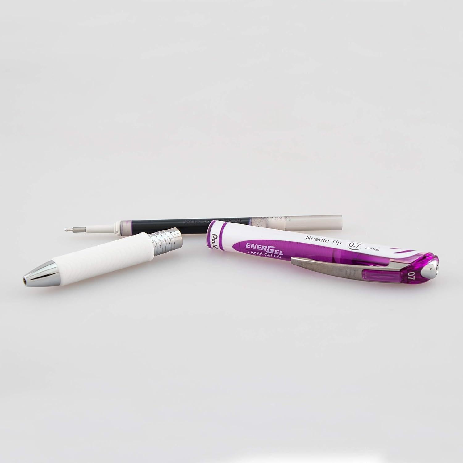 Pentel EnerGel Pearl RTX Retractable Gel Pen, 0.7mm Needle Tip, 2 Pack, Violet Ink (BLN77WBP2V)