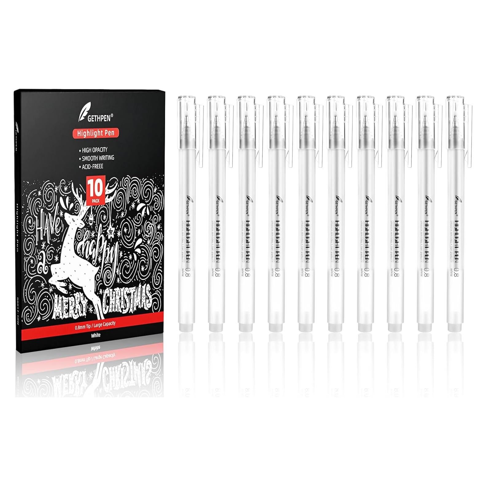 Bolígrafos de Gel Blancos GETHPEN 0.8mm Paquete de 10