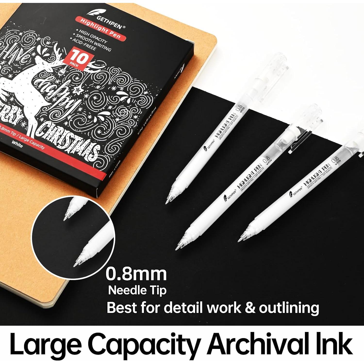 Bolígrafos de Gel Blancos GETHPEN 0.8mm Paquete de 10