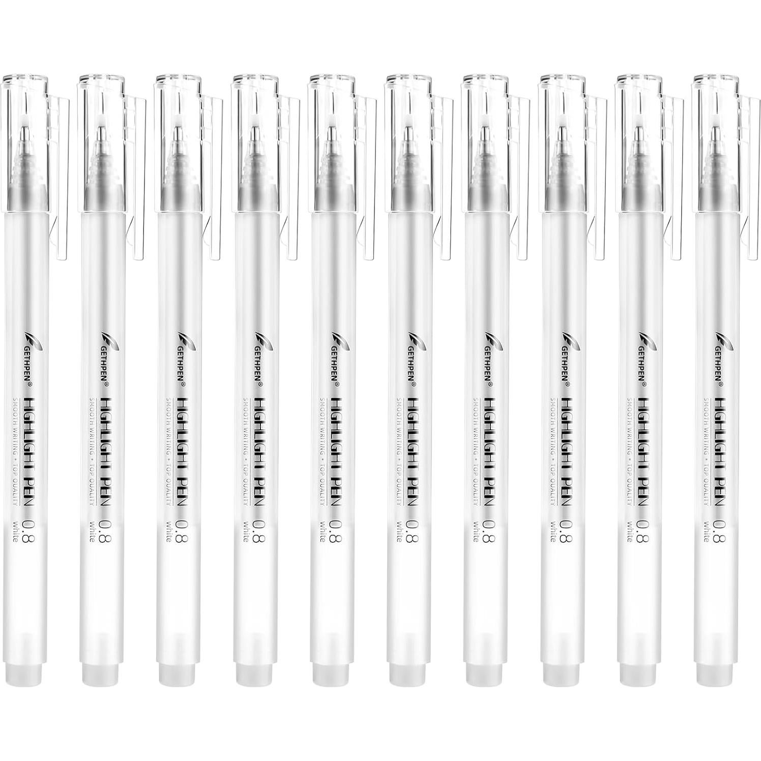Bolígrafos de Gel Blancos GETHPEN 0.8mm Paquete de 10