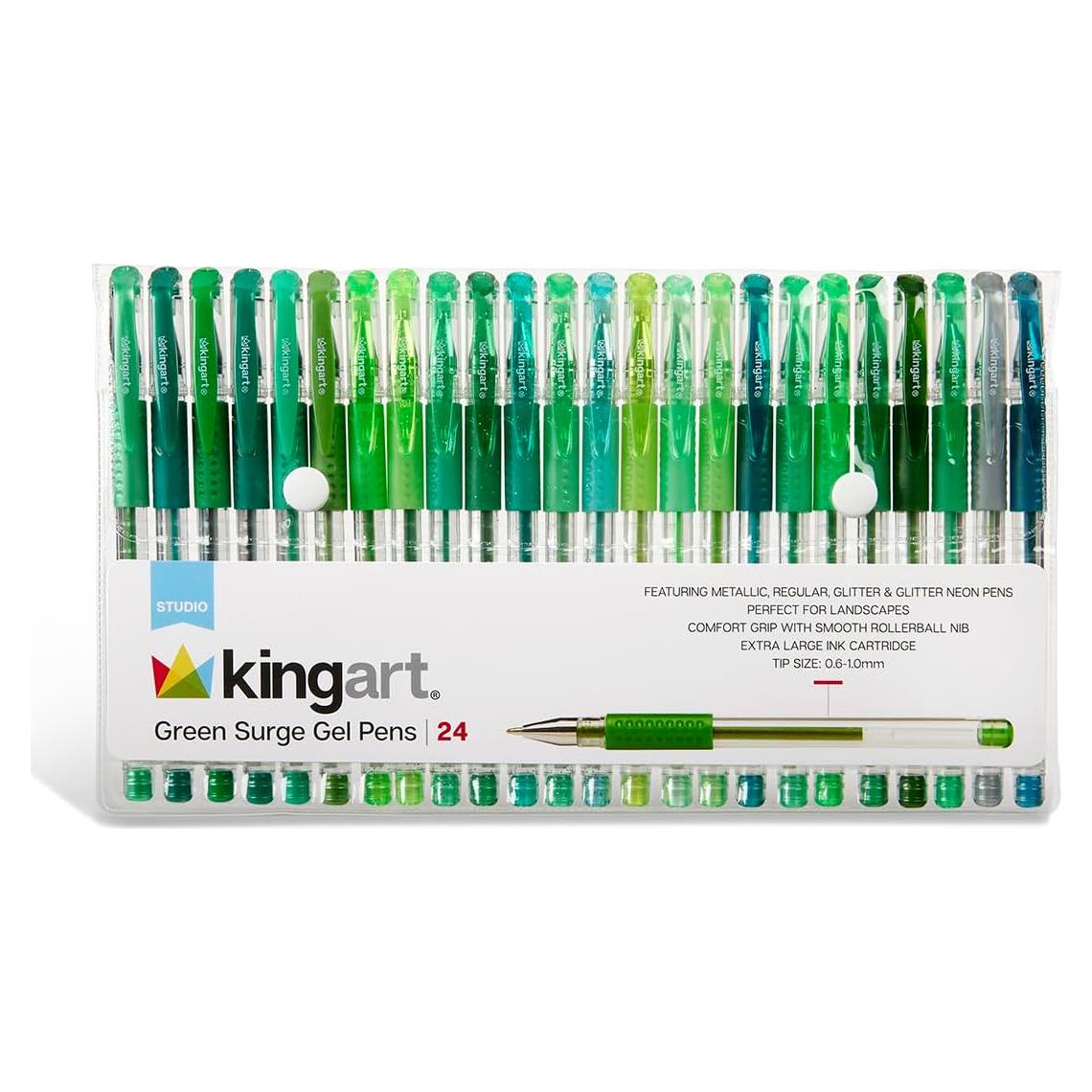 Set de 24 Bolígrafos de Gel KingArt 400-24G en Tonos Verdes