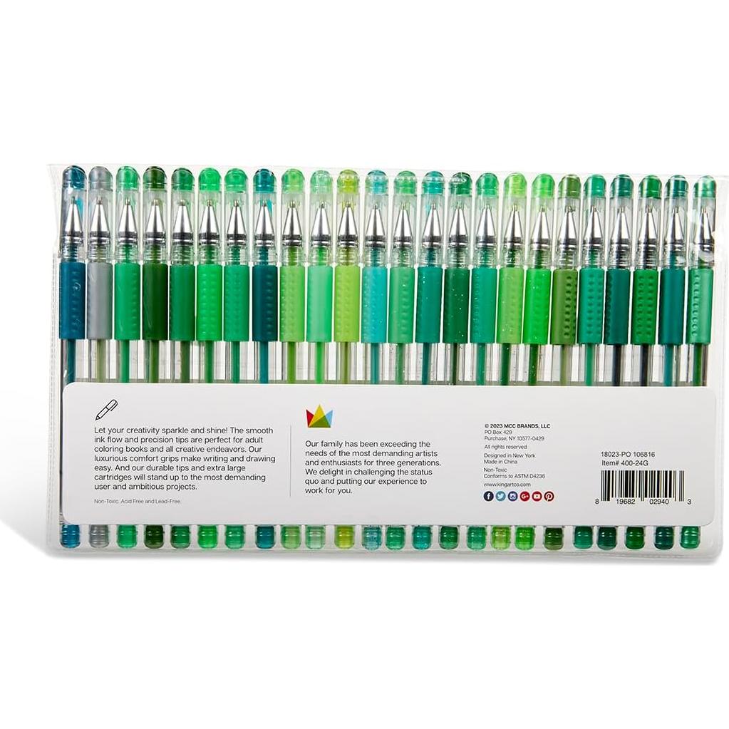 Set de 24 Bolígrafos de Gel KingArt 400-24G en Tonos Verdes