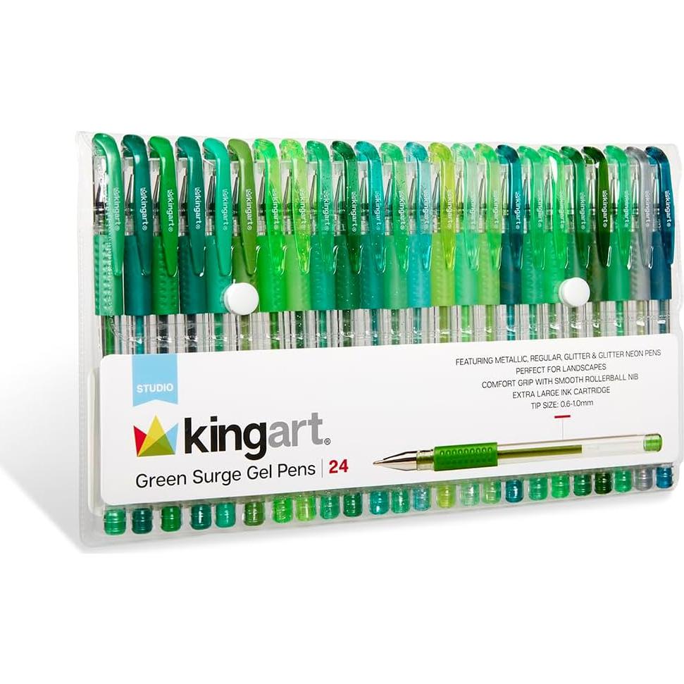 Set de 24 Bolígrafos de Gel KingArt 400-24G en Tonos Verdes