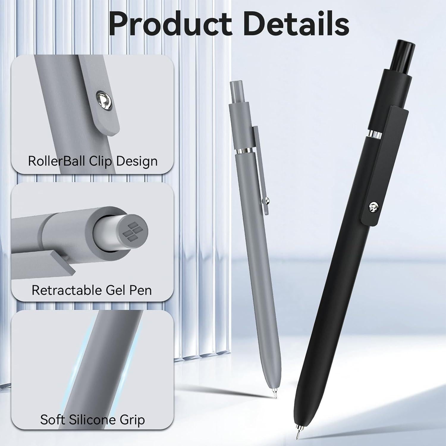 Bolígrafos de Gel ACEES 0.5mm Tinta Negra 6 Pcs Diseño Moderno