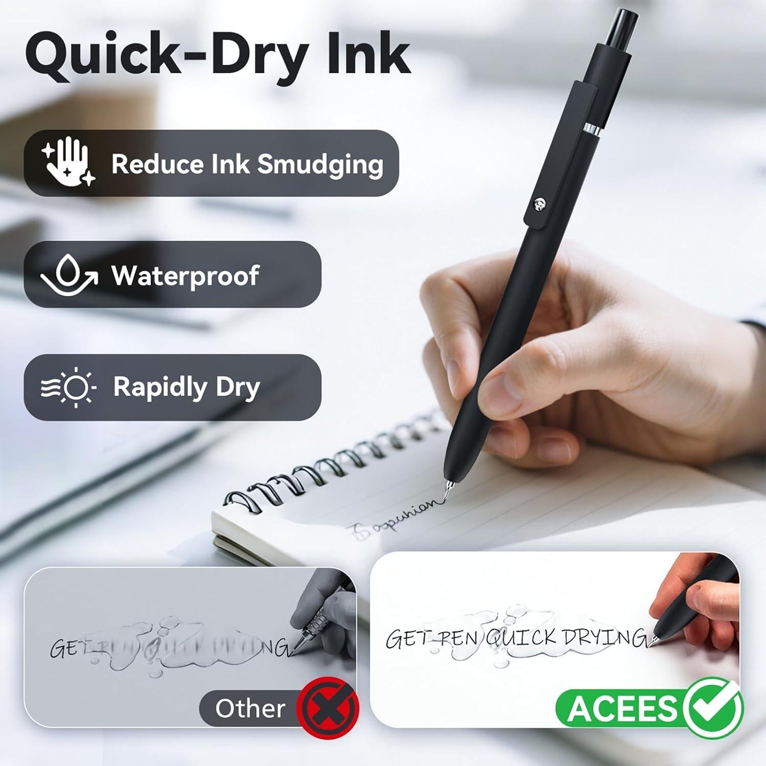 Bolígrafos de Gel ACEES 0.5mm Tinta Negra 6 Pcs Diseño Moderno