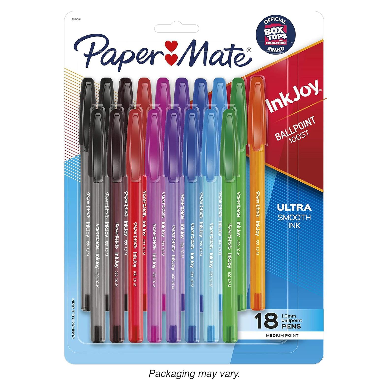 Paper Mate InkJoy 100ST Ballpoint Pens, Medium Point (1.0mm), Assorted, 18 Count
