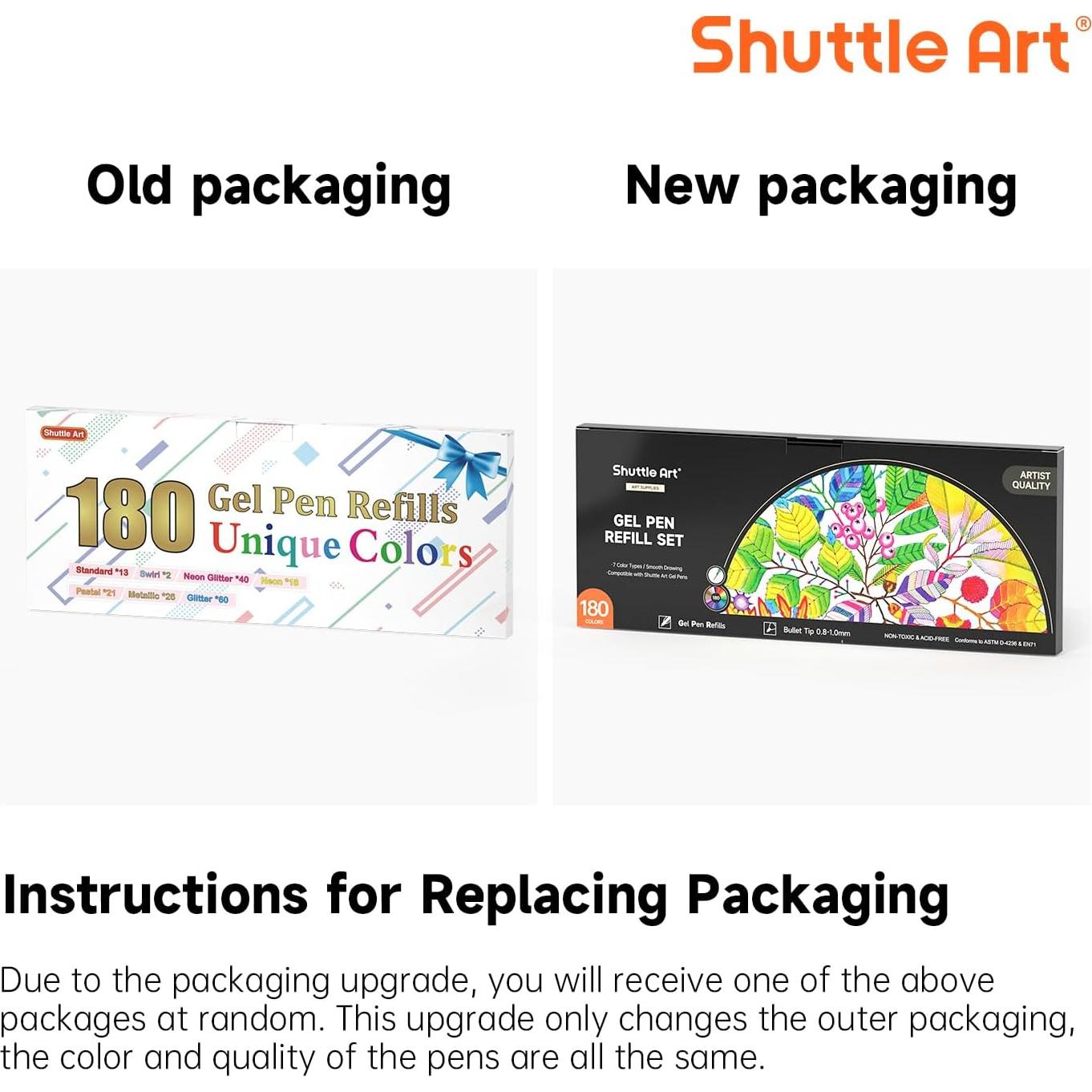 Recargas de bolígrafo de gel Shuttle Art 180 colores únicos