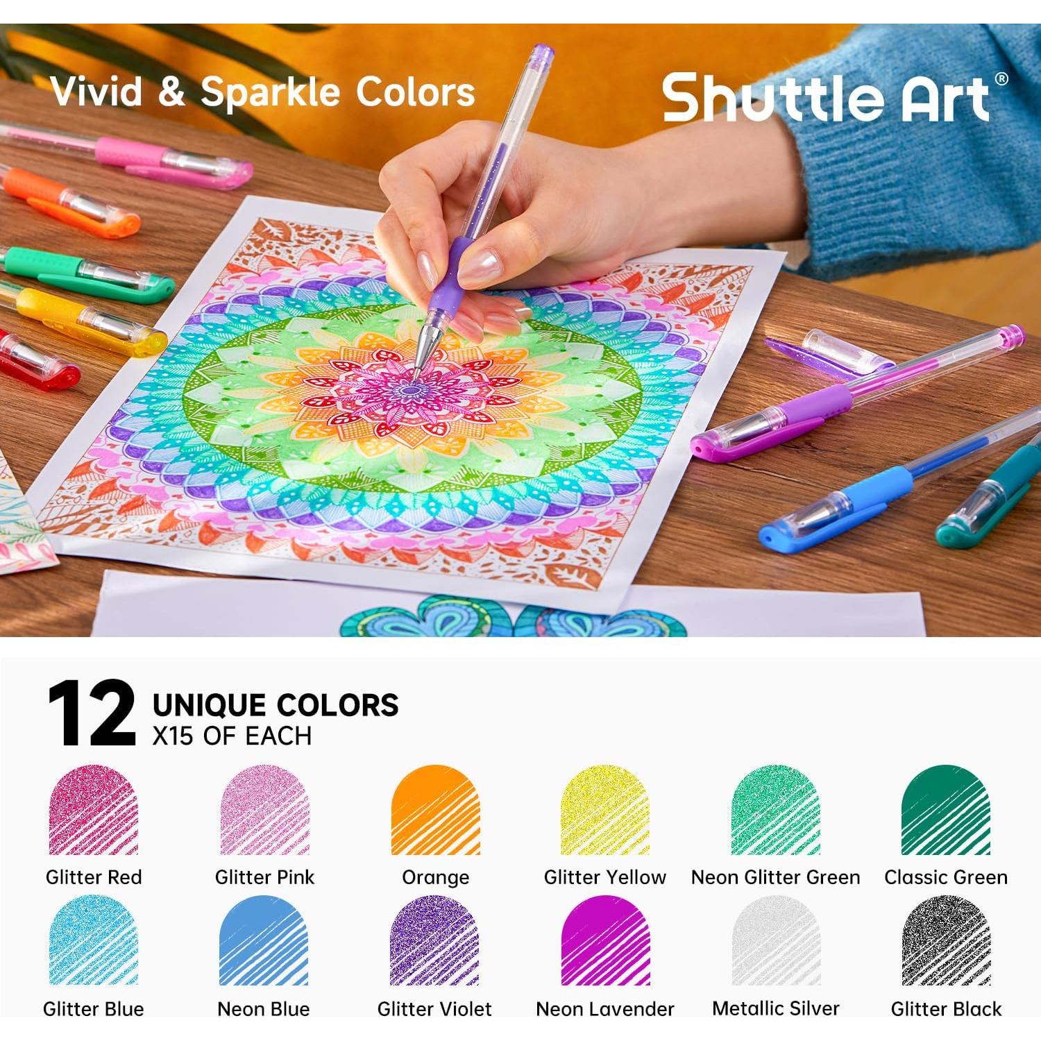 Bolígrafos de Gel Shuttle Art 180 Unidades 12 Colores Vibrantes
