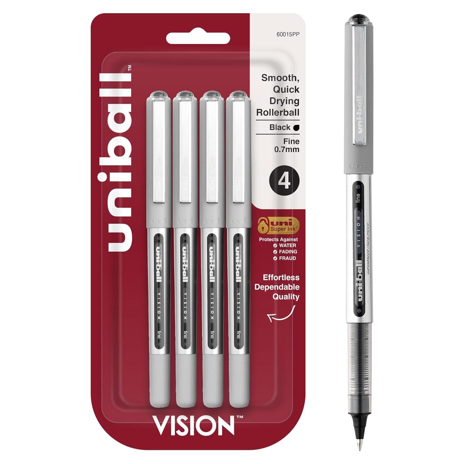 Bolígrafos uni-ball Vision Stick Roller Ball 0.7mm Tinta Negra - 4 Unidades