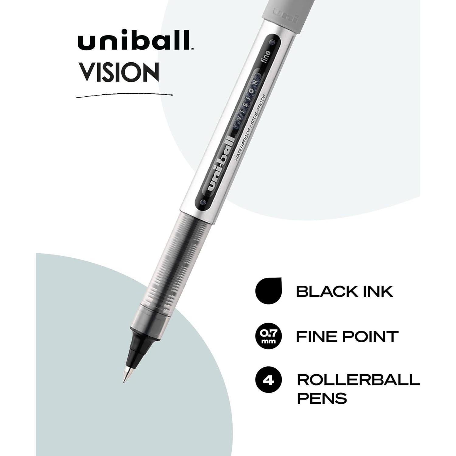 Bolígrafos uni-ball Vision Stick Roller Ball 0.7mm Tinta Negra - 4 Unidades