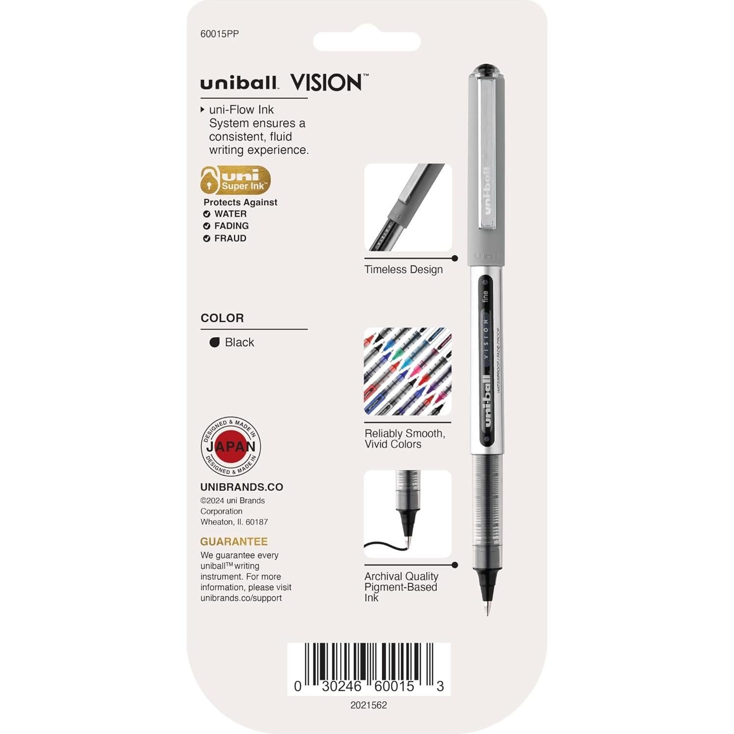Bolígrafos uni-ball Vision Stick Roller Ball 0.7mm Tinta Negra - 4 Unidades