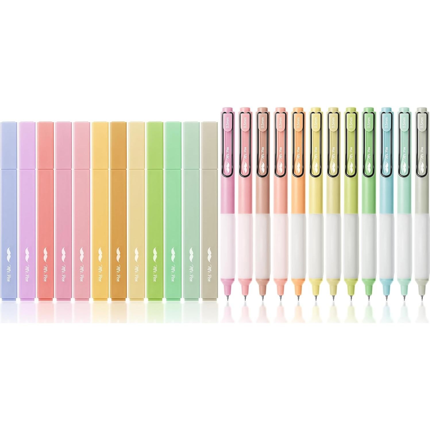Resaltadores y Bolígrafos de Gel Mr. Pen, Paquete de 24, Colores Variados
