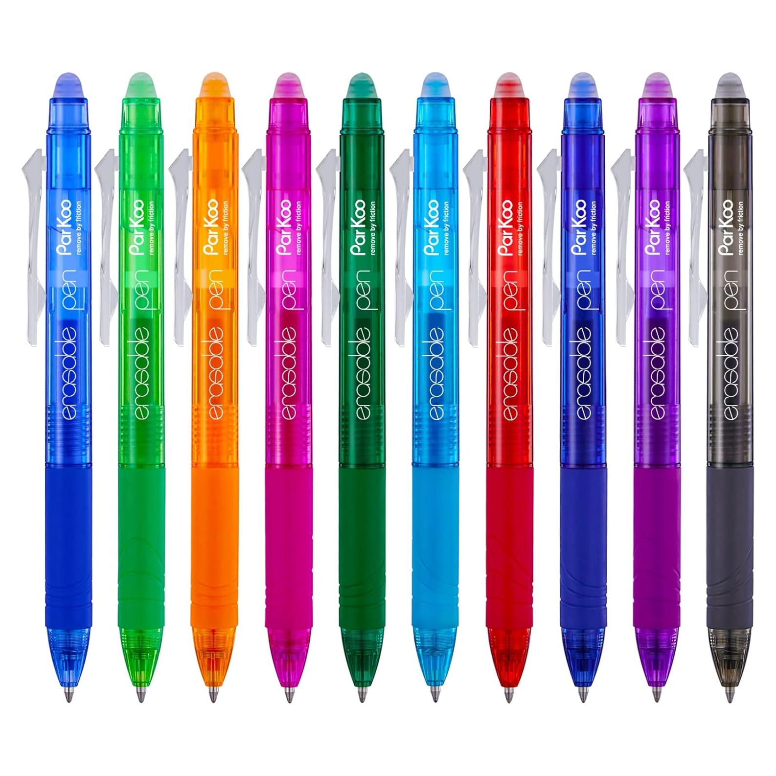 Bolígrafos de Gel Borrables ParKoo 0.7mm, Paquete de 10 Colores