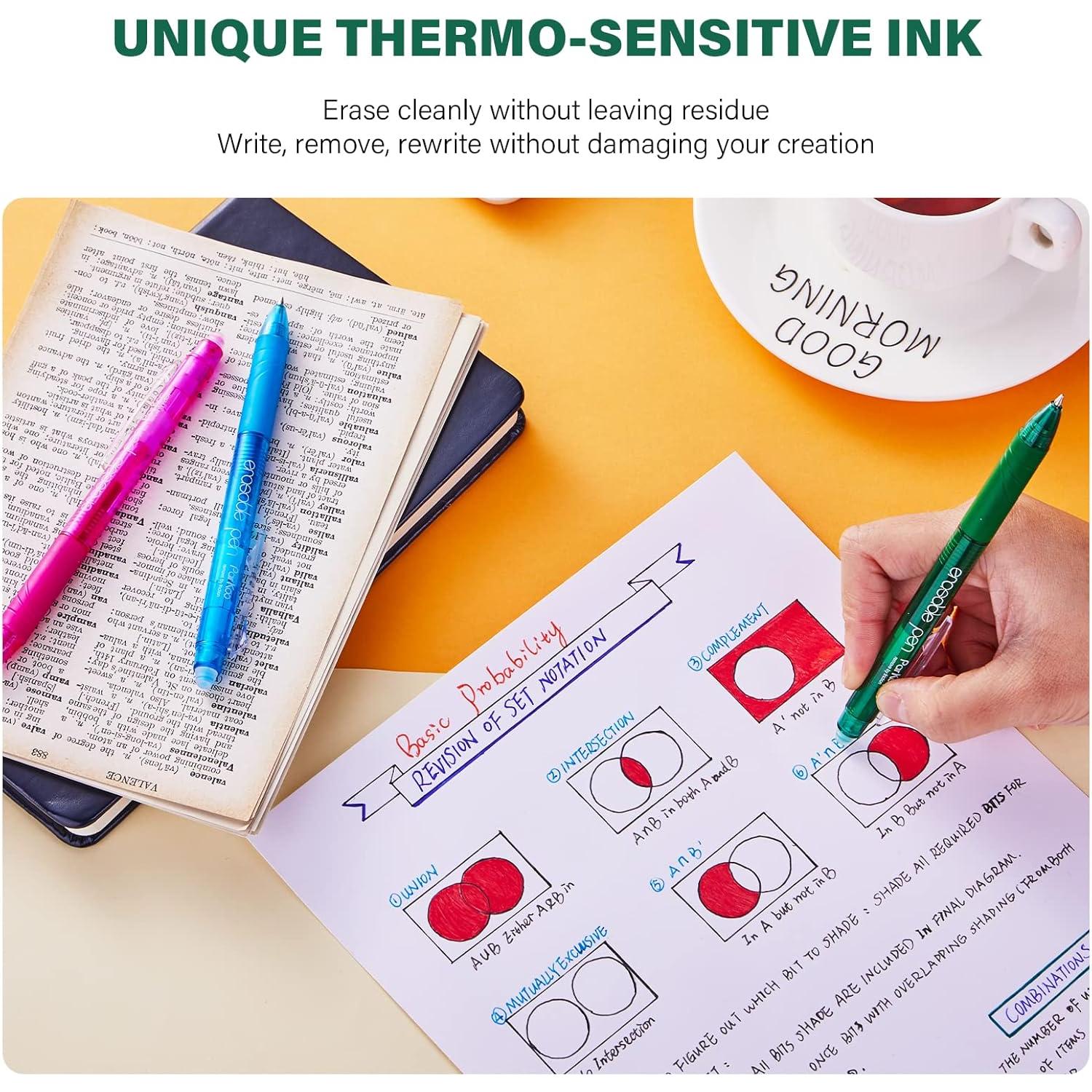 Bolígrafos de Gel Borrables ParKoo 0.7mm, Paquete de 10 Colores