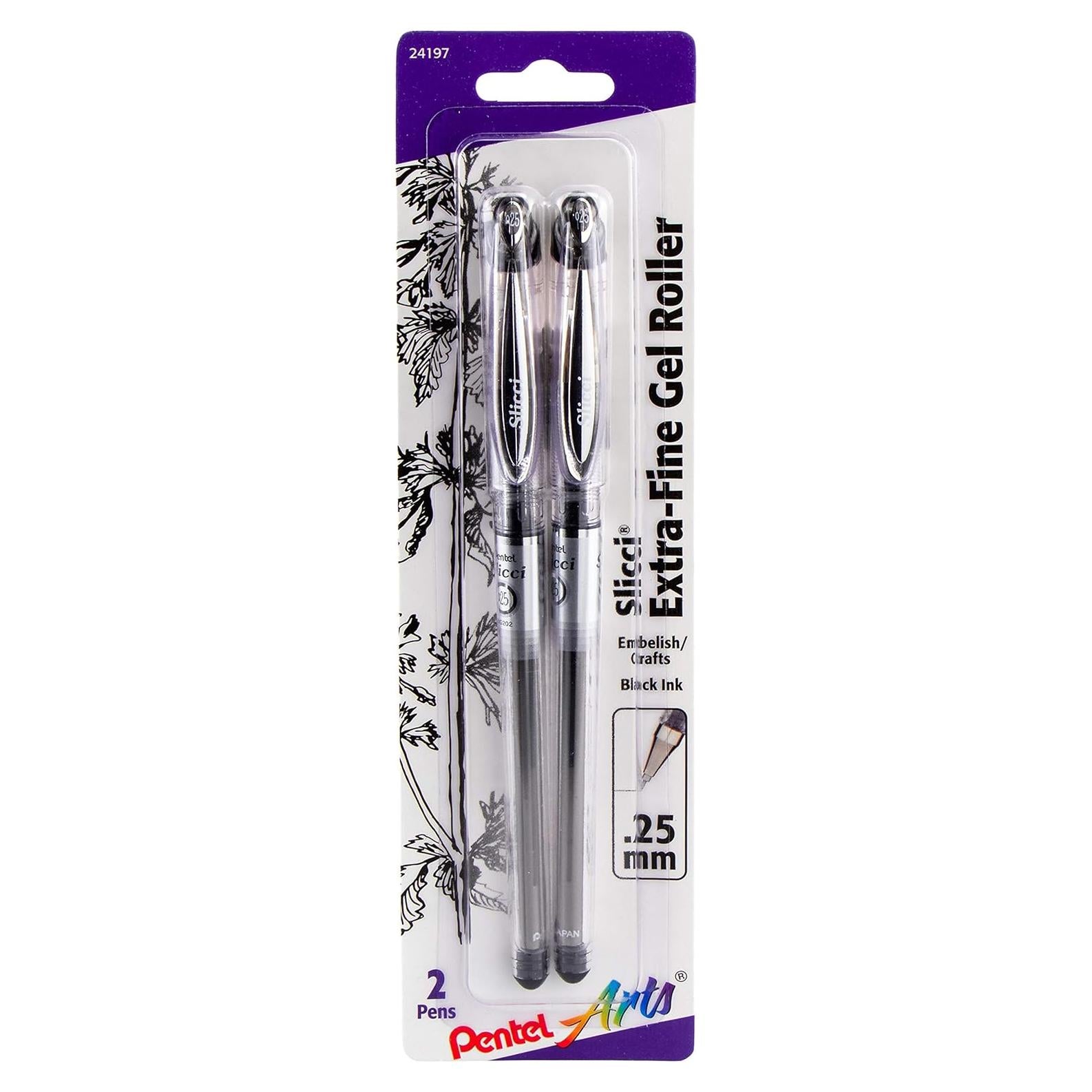 Bolígrafo de Gel Extra Fino Pentel Arts Slicci 0.25mm Negro 2-Pack