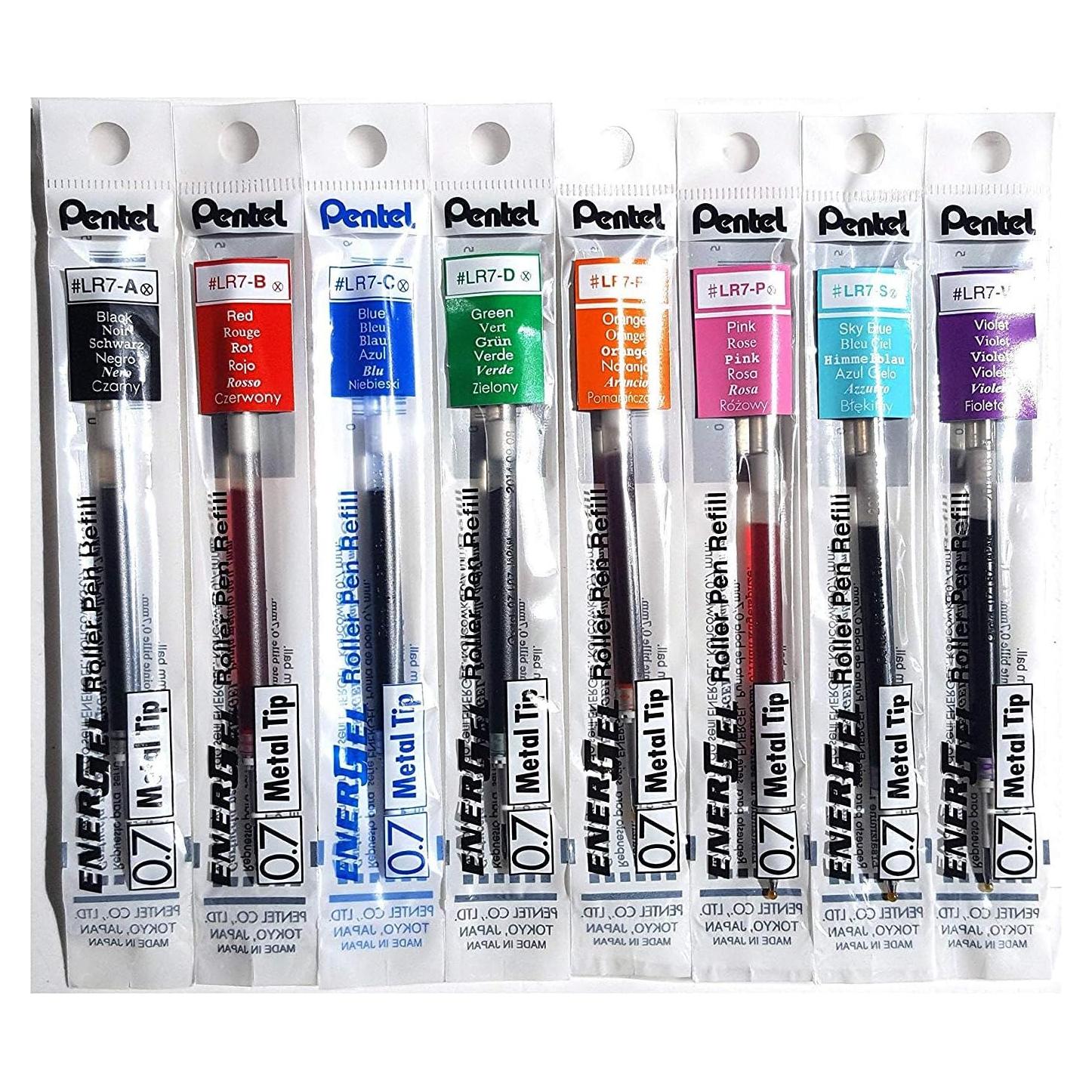 Recargas Pentel LR7 para bolígrafo Gel EnerGel 0.7mm - Set 8 colores