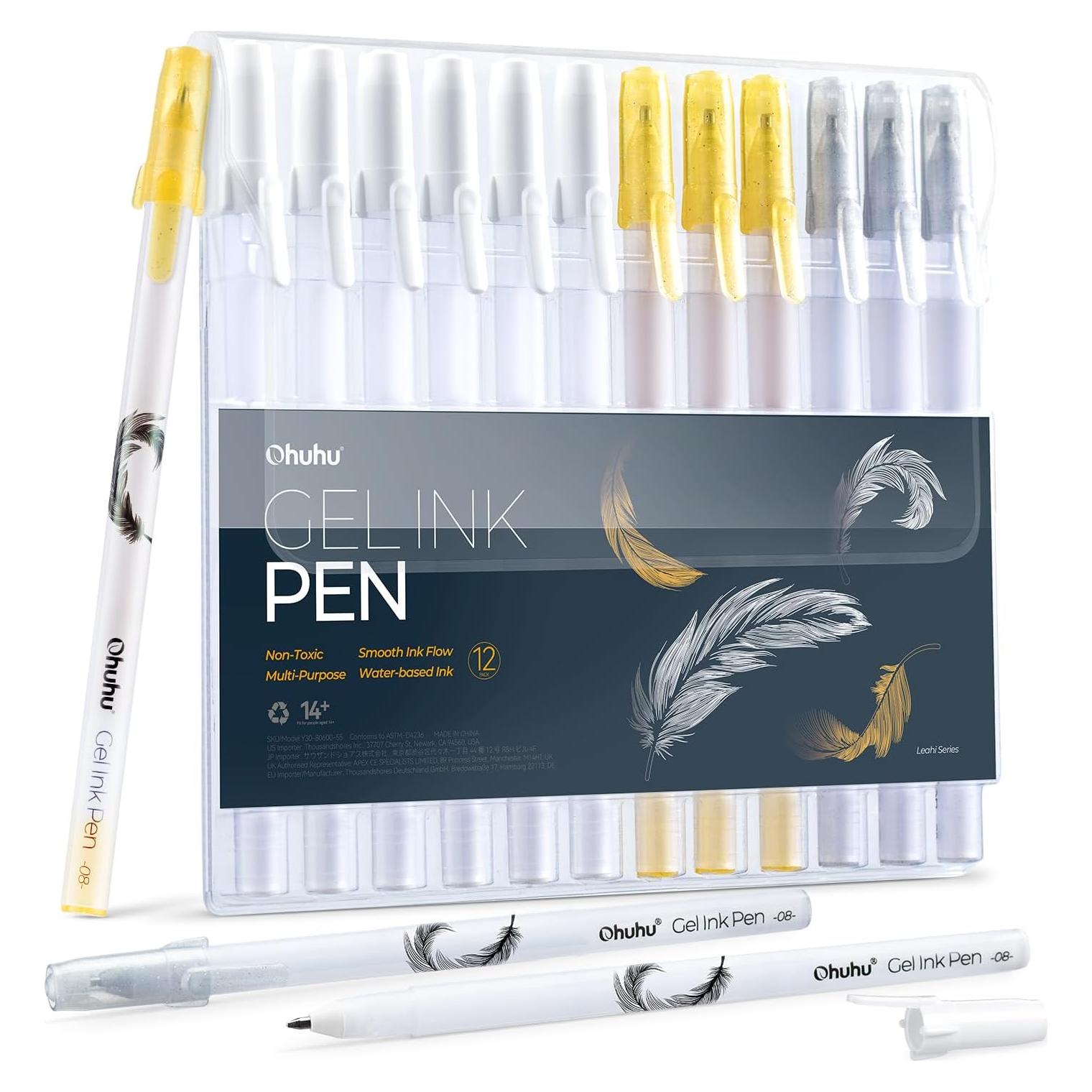 Bolígrafos de Gel Ohuhu 12 Colores Punta Extra Fina 0.8mm