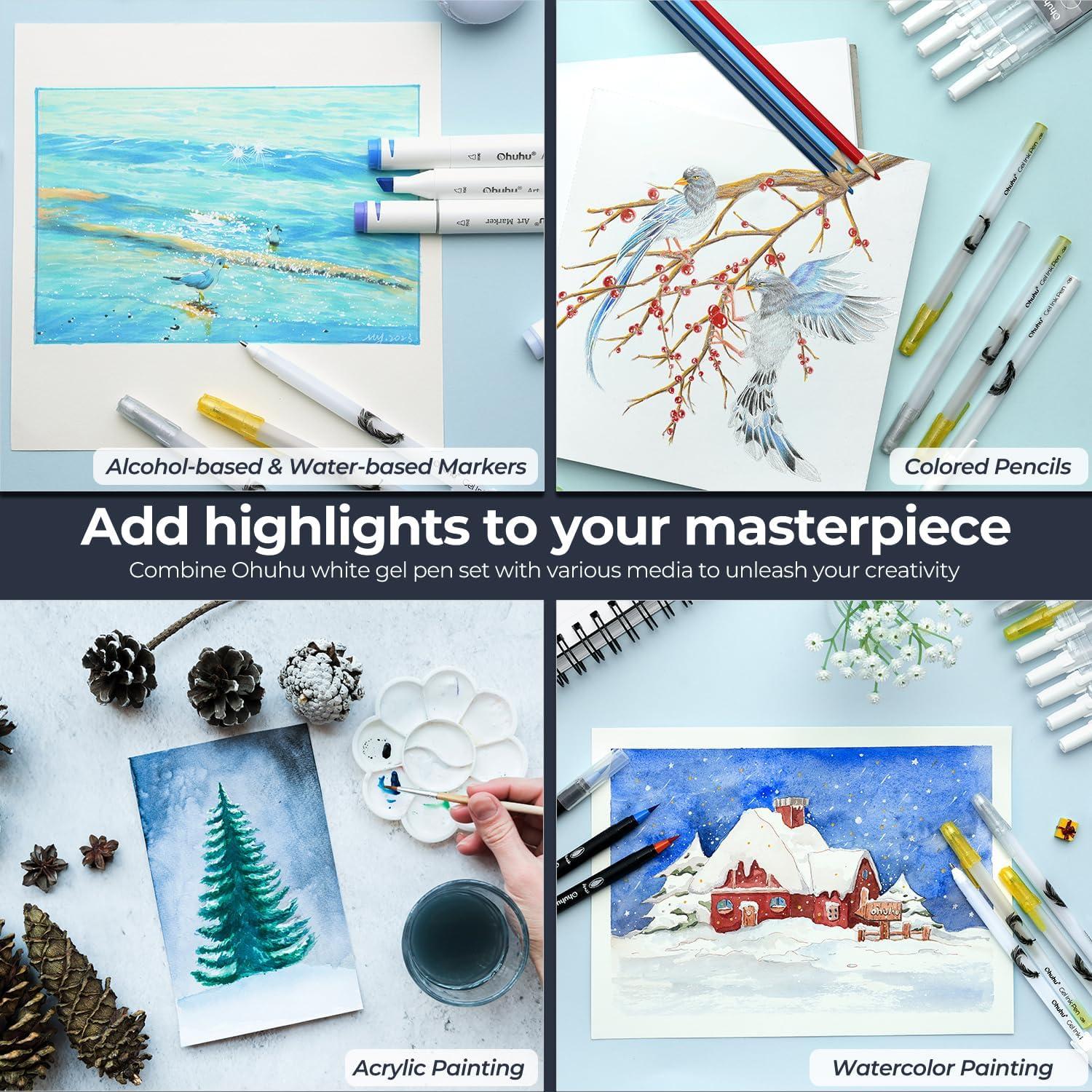 Bolígrafos de Gel Ohuhu 12 Colores Punta Extra Fina 0.8mm