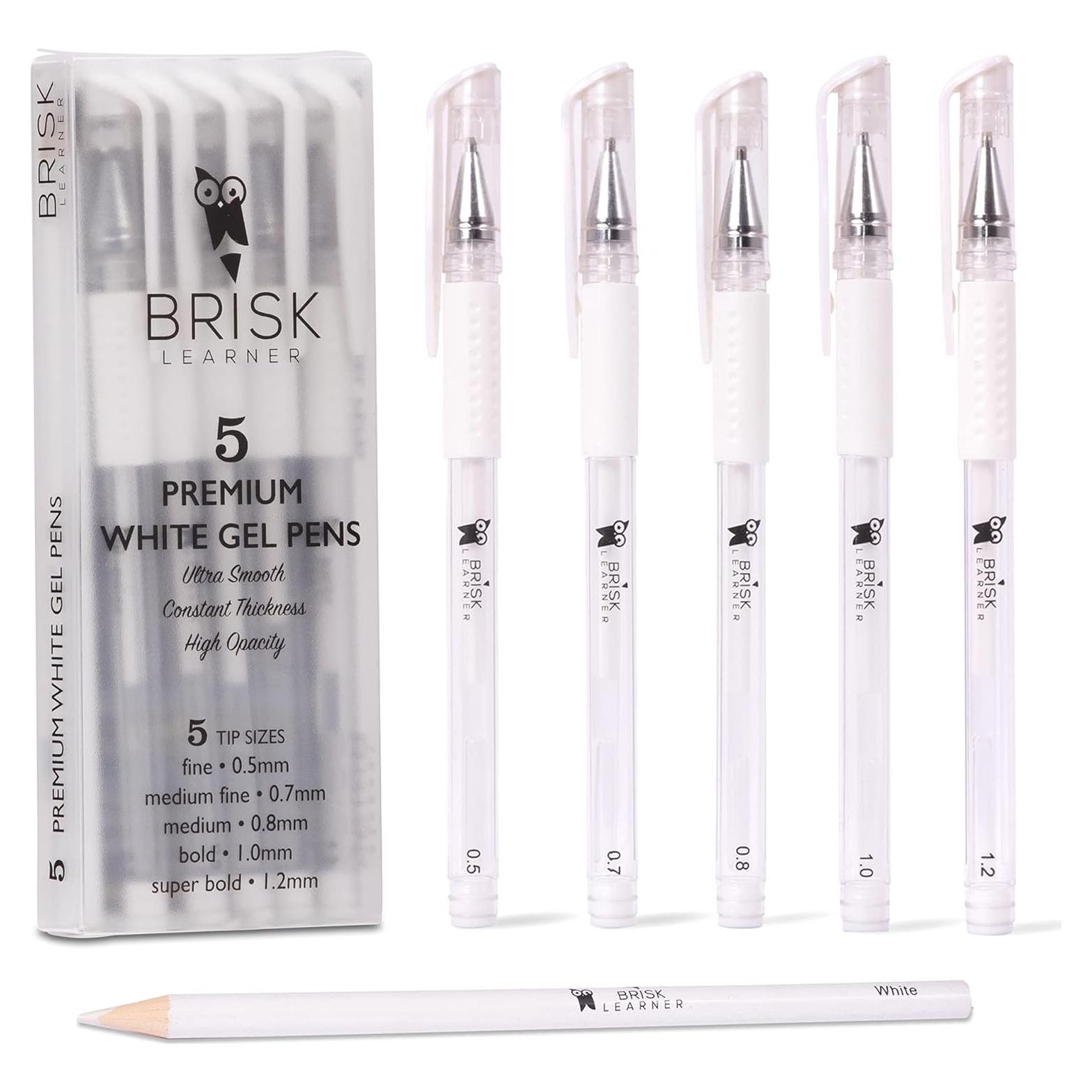 Set de 5 Bolígrafos de Gel Blancos Brisk Learner - 0.5 a 1.2mm